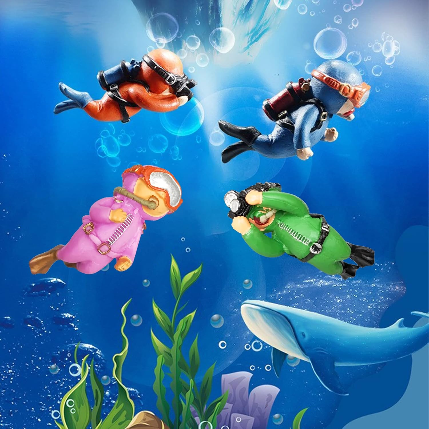 Philbinden 4 Pack Floating Fish Tank Decorations，Cute Little Diver Aquarium Decoration Cartoon Fish Playmate with Floating Device Fish Tank Accessories image number 6