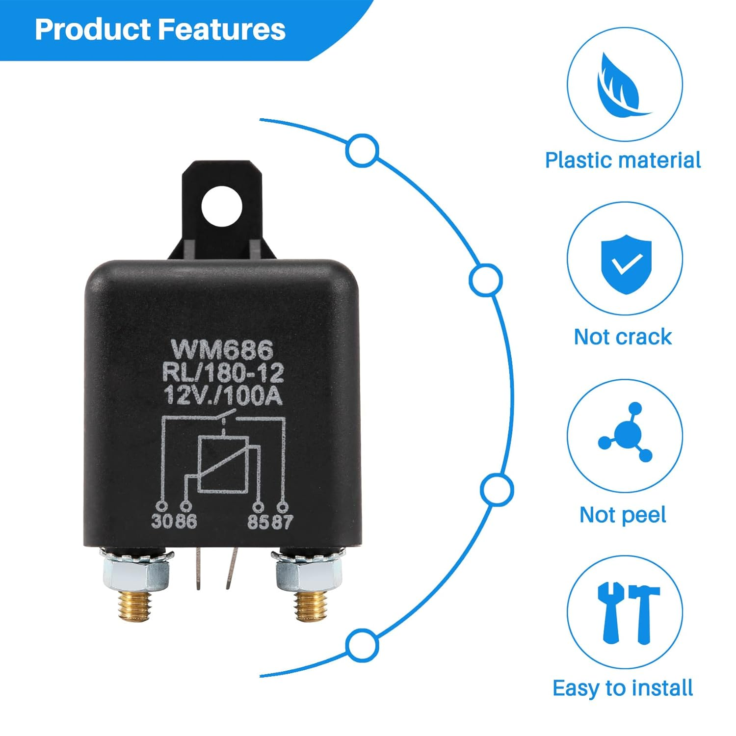 Spacesea 12V 100Amp 4-Pin Heavy Duty On/Off Switch Split Charge Relay for Auto Boat Van Black image number 1