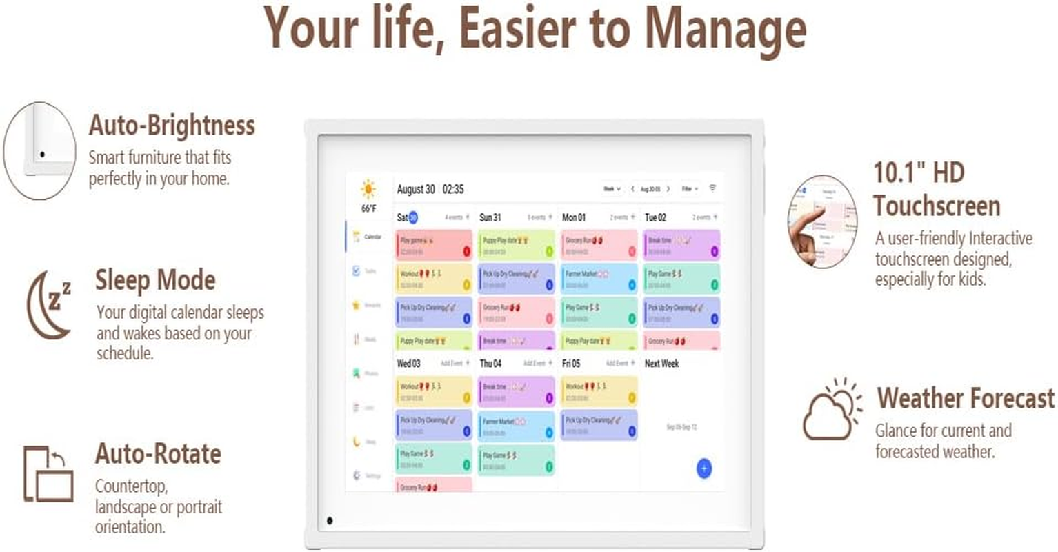 Digital Calendar 10.1Inch Smart Calendar & Full HD Chore Chart & Electronic Chart for Home, Smart WIFI Touchscreen Interactive Display for Family Schedules, Wall-Mounted (White, 10.1Inch) image number 6