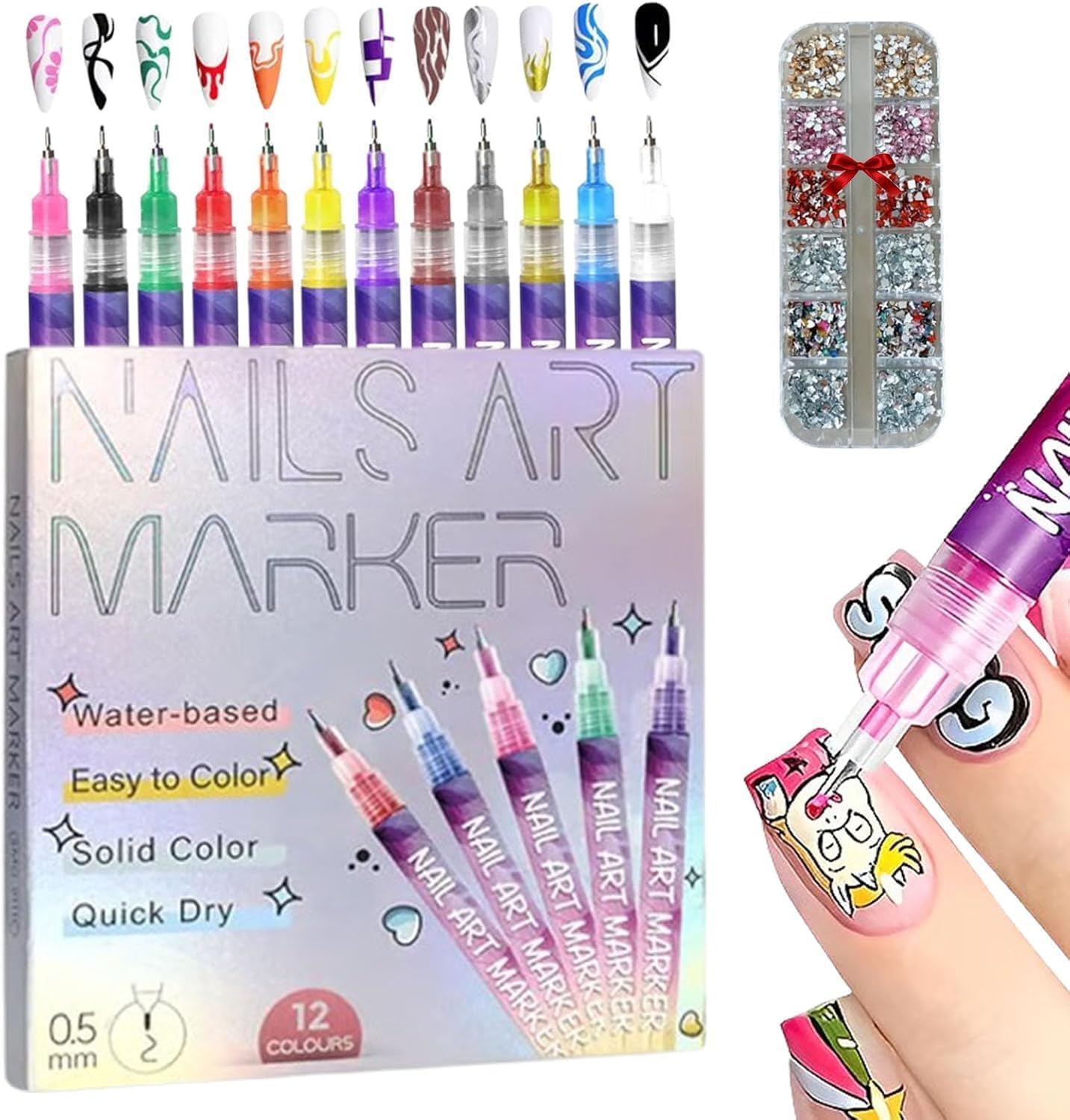 Graceifully 12-Color Nail Pen Set, Entiretotal 12 Colors Nail Art Pens Set, Nail Art Markers Fine Tip, Quick Dry Nail Pens, Acrylic Paint Markers Fine Tip for Nail Art (1Set)