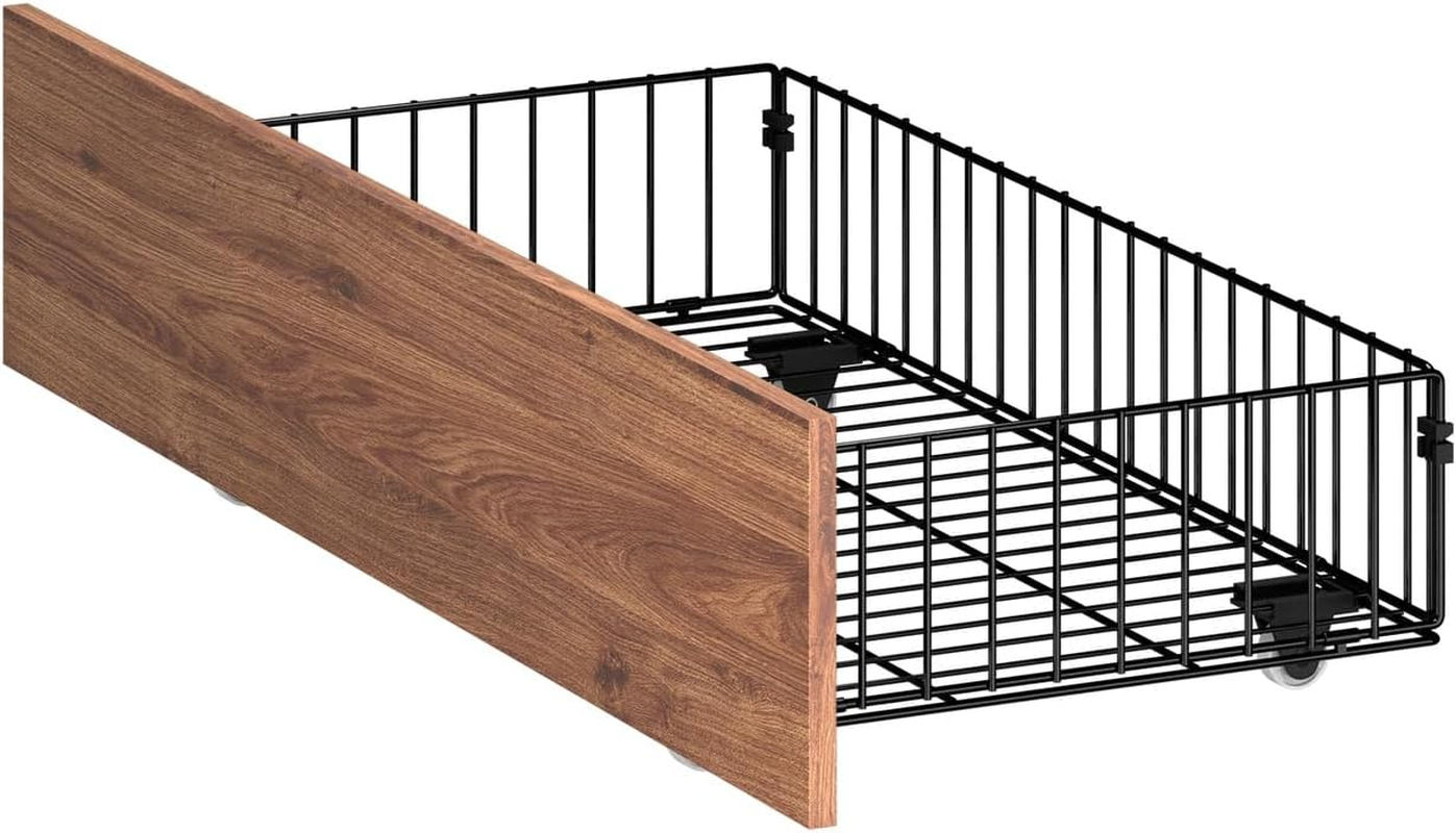 Oikiture 2X Bed Frame Storage Drawers with Wheels Metal Brown image number 1