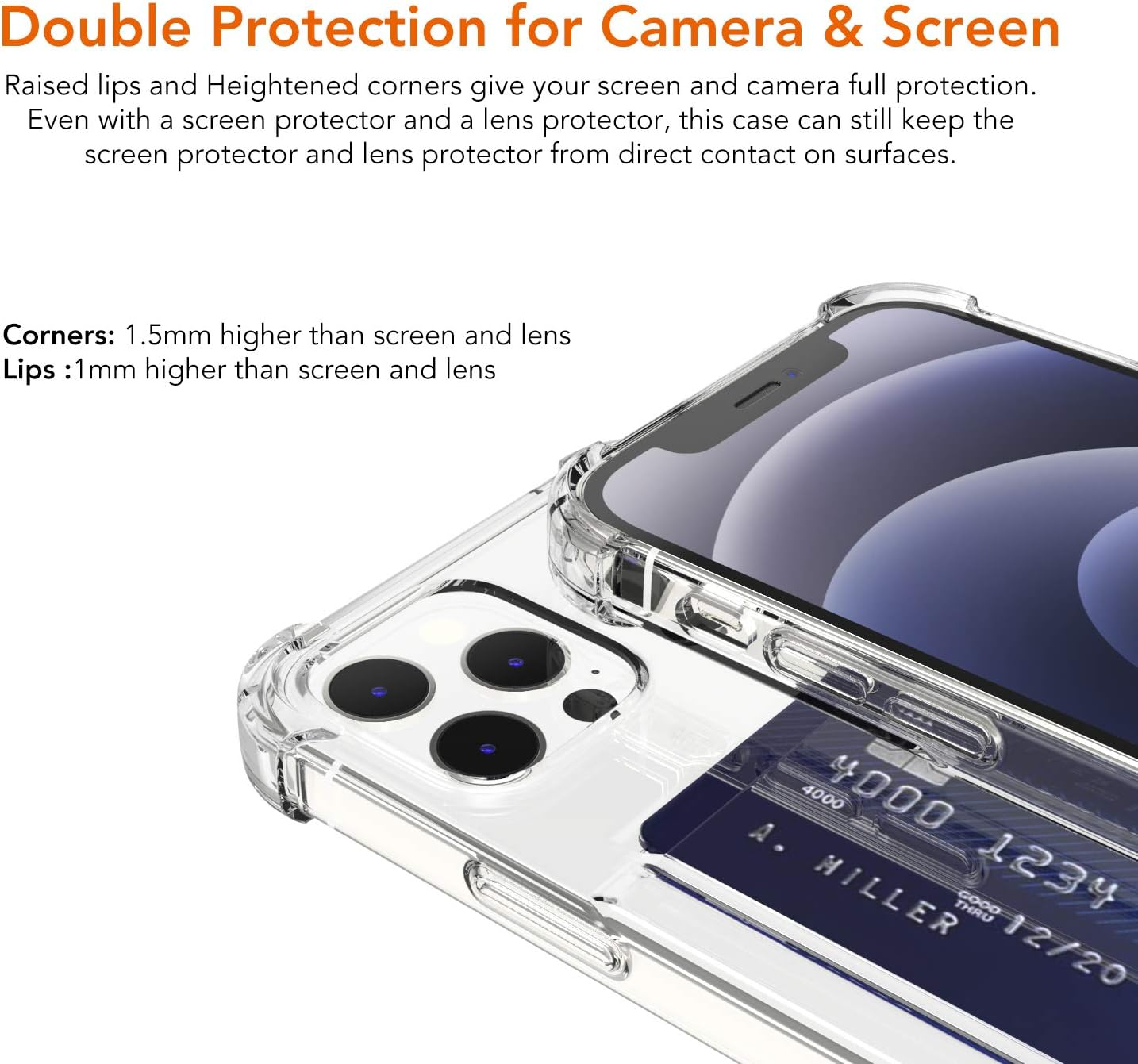 ANHONG Upgrade Clear Card Case Compatible with Iphone 12/12 Pro 6.1 Inch, Slim Fit Thin Protective Soft TPU Shock-Absorbing Wallet Case with Card Holder image number 4