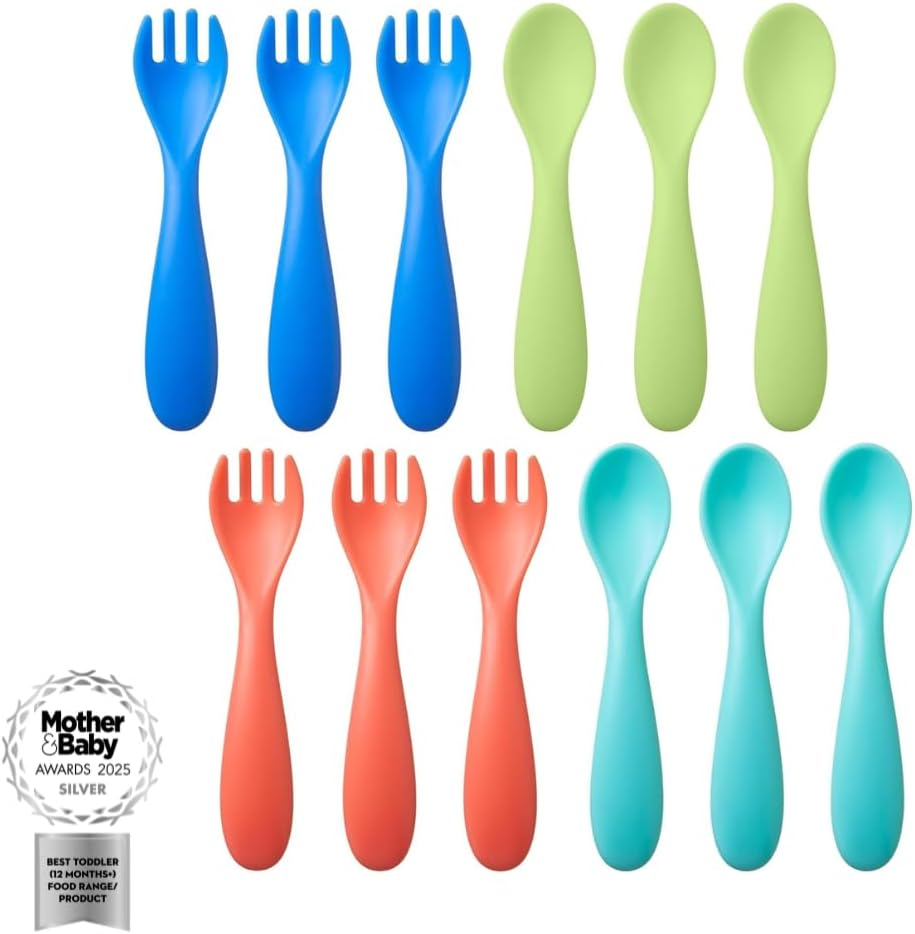 Nuby Brights Cutlery Tableware Set - Colorful Dining Utensils Flatware - Durable Silverware Cutlery Set - for Toddlers 18M+ (6-Pack)