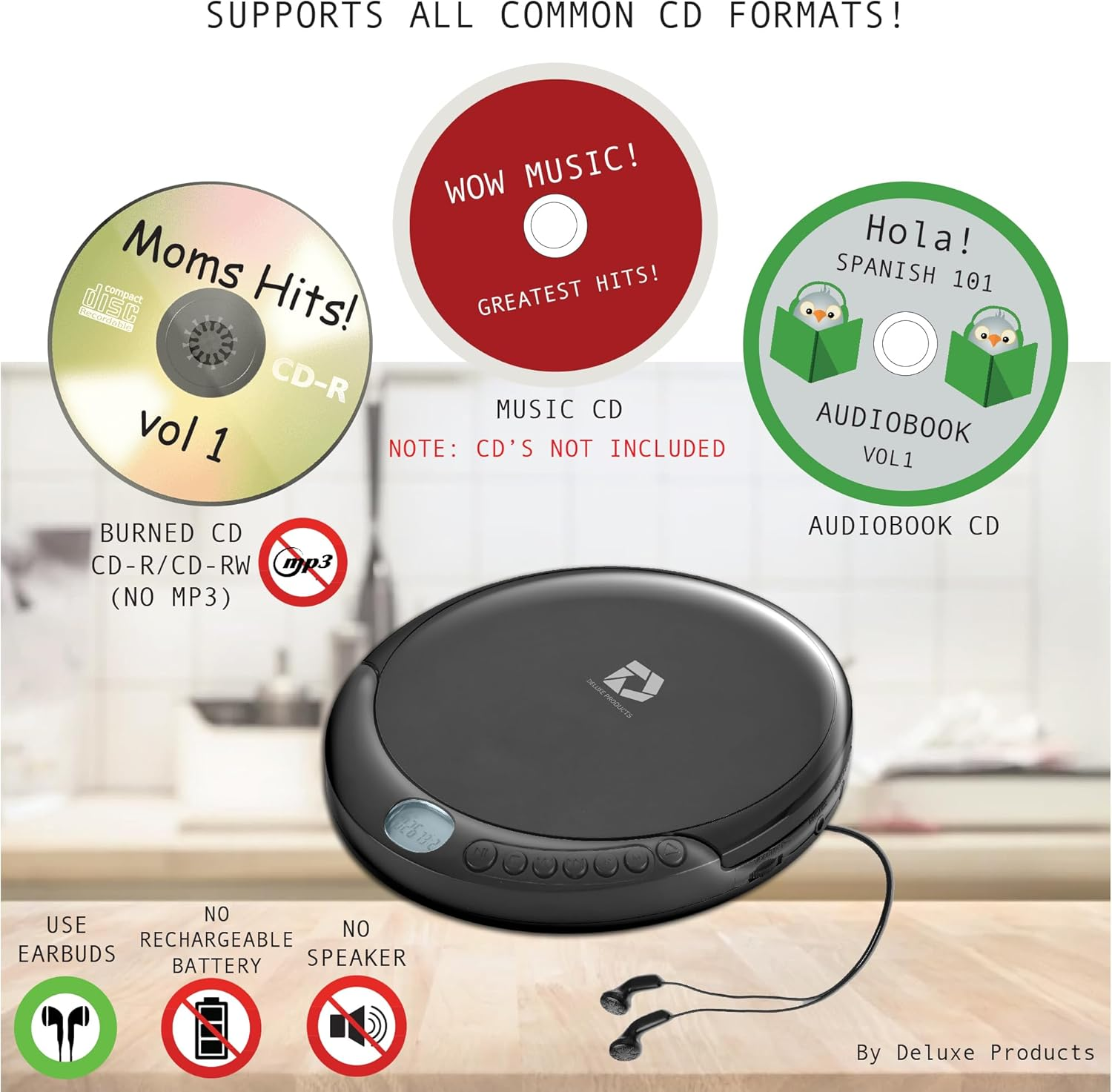 Deluxe Products CD Player Portable with 60 Second anti Skip, Stereo Earbuds, Includes Aux in Cable and AC USB Power Cable for Use at Home or in Car image number 3