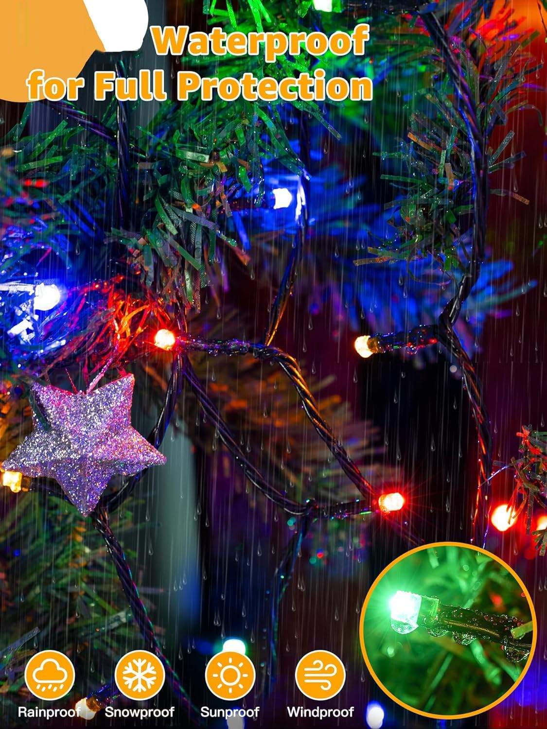 Christmas Lights 50M 500LED, 8 Patterns, Christmas Tree Lights Waterproof LED Christmas Lights Fairy Tale Light Outdoor Lights for Xmas Tree Wedding, Halloween, Party, Garden Decoration Colorful image number 4