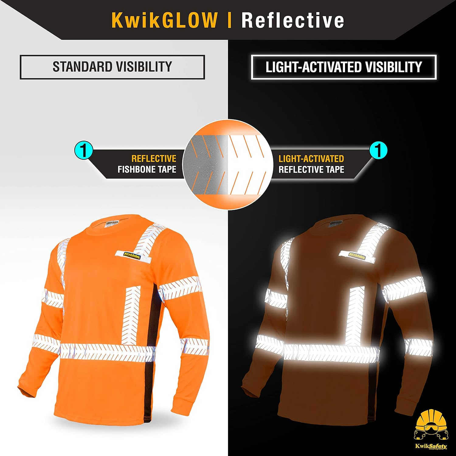 Kwiksafety (Charlotte, NC Renaissance Man | Class 3 Long Sleeve Safety Shirt | ANSI Work Wear | Hi Vis Moisture Wicking Silver Fishbone | Men Women Construction Exercise Security | Orange 3XL