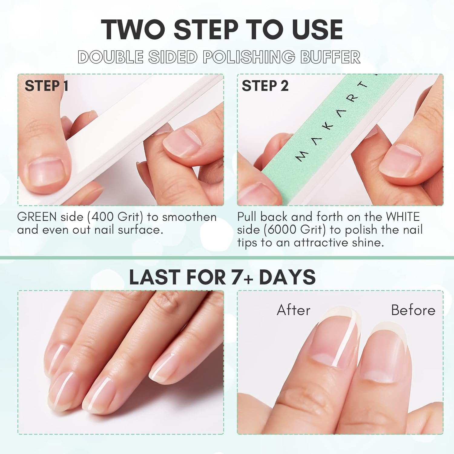 MAKARTT Fine Nail Buffer Block 10PCS Natural Nail Polisher, 400/6000 Grit, White and Green, Foam and Plastic image number 1