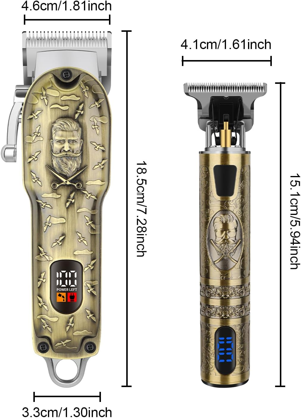 HIENA PRO Professional Hair Clippers for Men, Cordless Complete Hair Trimmer, Beard Trimmer Set, USB Rechargeable Electric Hair Cutting Kit with 8 Guide Rails and LED Display image number 4