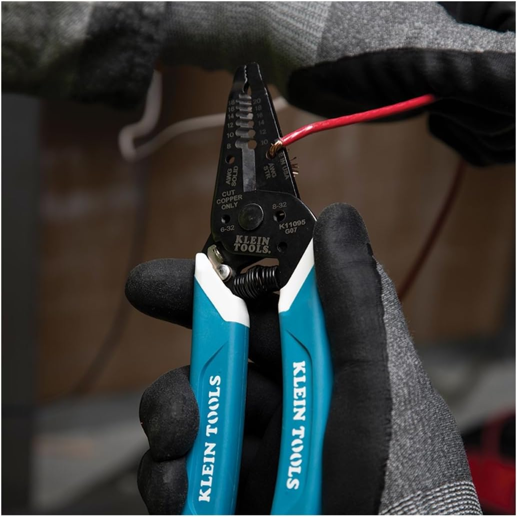 Klein Tools K11095 Klein-Kurve Wire Stripper and Cutter, for 8-18 AWG Solid and 10-20 AWG Stranded Wire,Blue/White image number 1