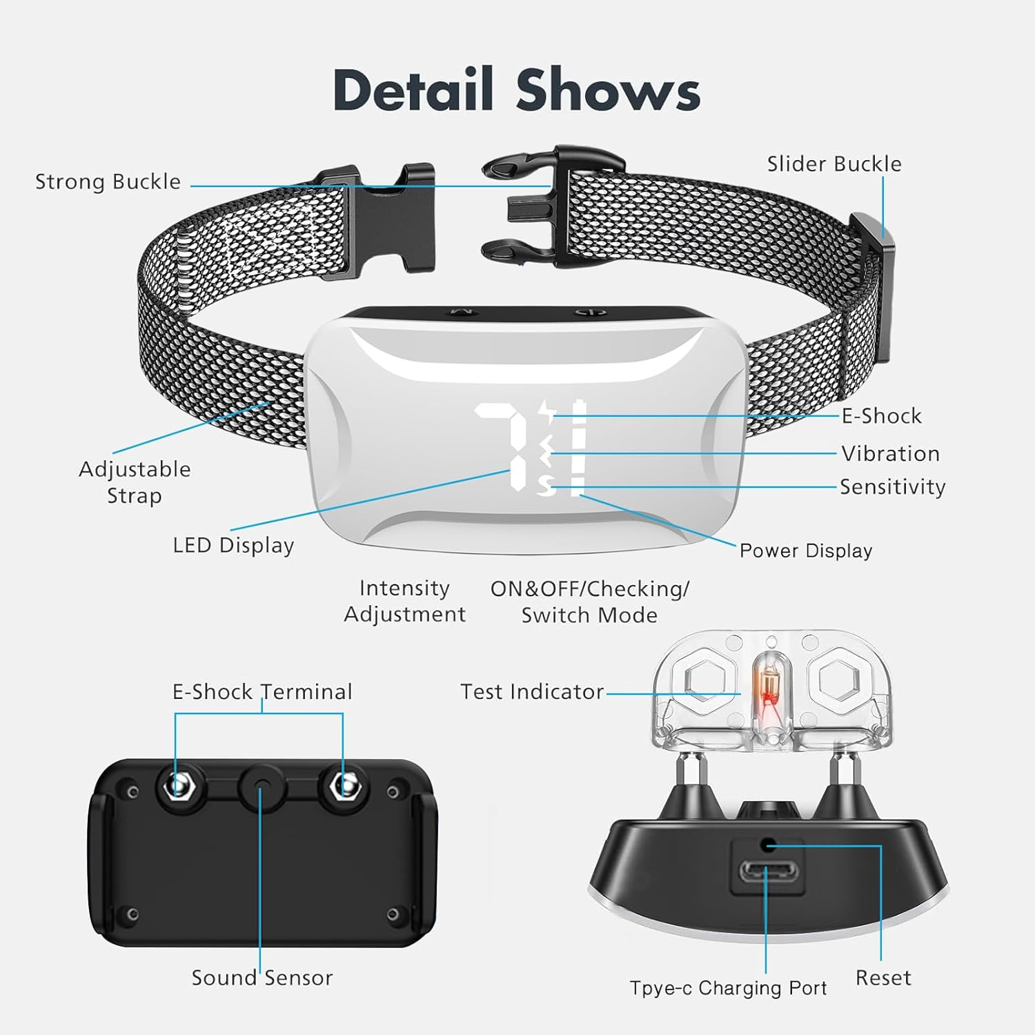 XIULIUU Dog Bark Collar, Rechargeable Smart Dog Shock Collar, anti Barking Training Collar with 7 Adjustable Sensitivity Beep Vibration Shock, Bark Collar for Large Medium Small Dogs image number 1