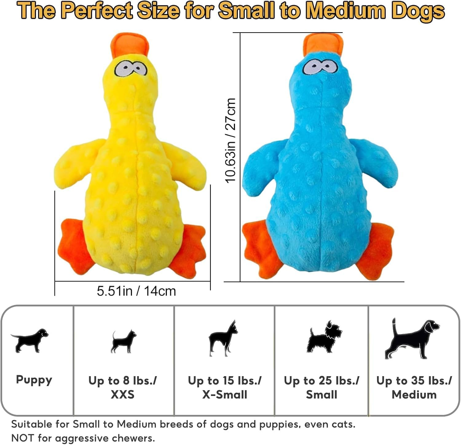 Squeaky Plush Duck Stuffed Crinkle Dog Toys for Puppies,Interactive, Soft Chew Toys for Small to Medium Dogs Teething Training and Boredom Relief(2Pcs) image number 4