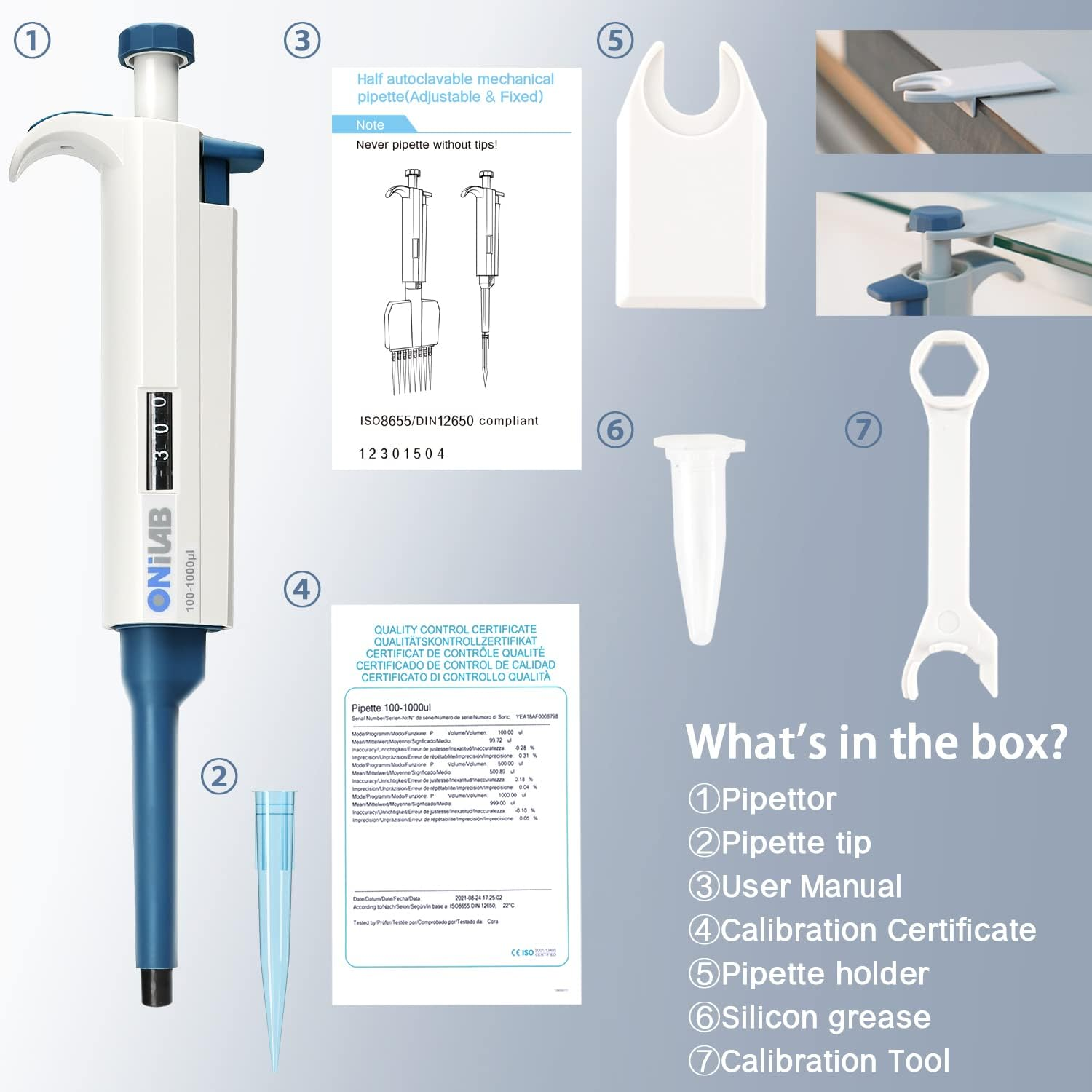 Onilab 1-10ML Lab Micropipette, Single Channel Pipette,Adjustable Volume Pipette, Micro Pipettes, High Precision Pipettor,Autoclavable image number 2