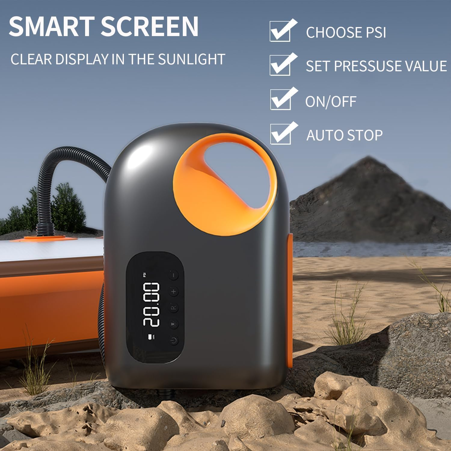 B-Qtech 18000Mah Rechargeable SUP Pump Paddle Board Pump Electric Air Pump, 20PSI High Pressure with Dual Stage Inflator/Deflator, 12V Auto-Off Portable Inflatable Pump for Kayak/Wing/Tent/Boat/Bag image number 4