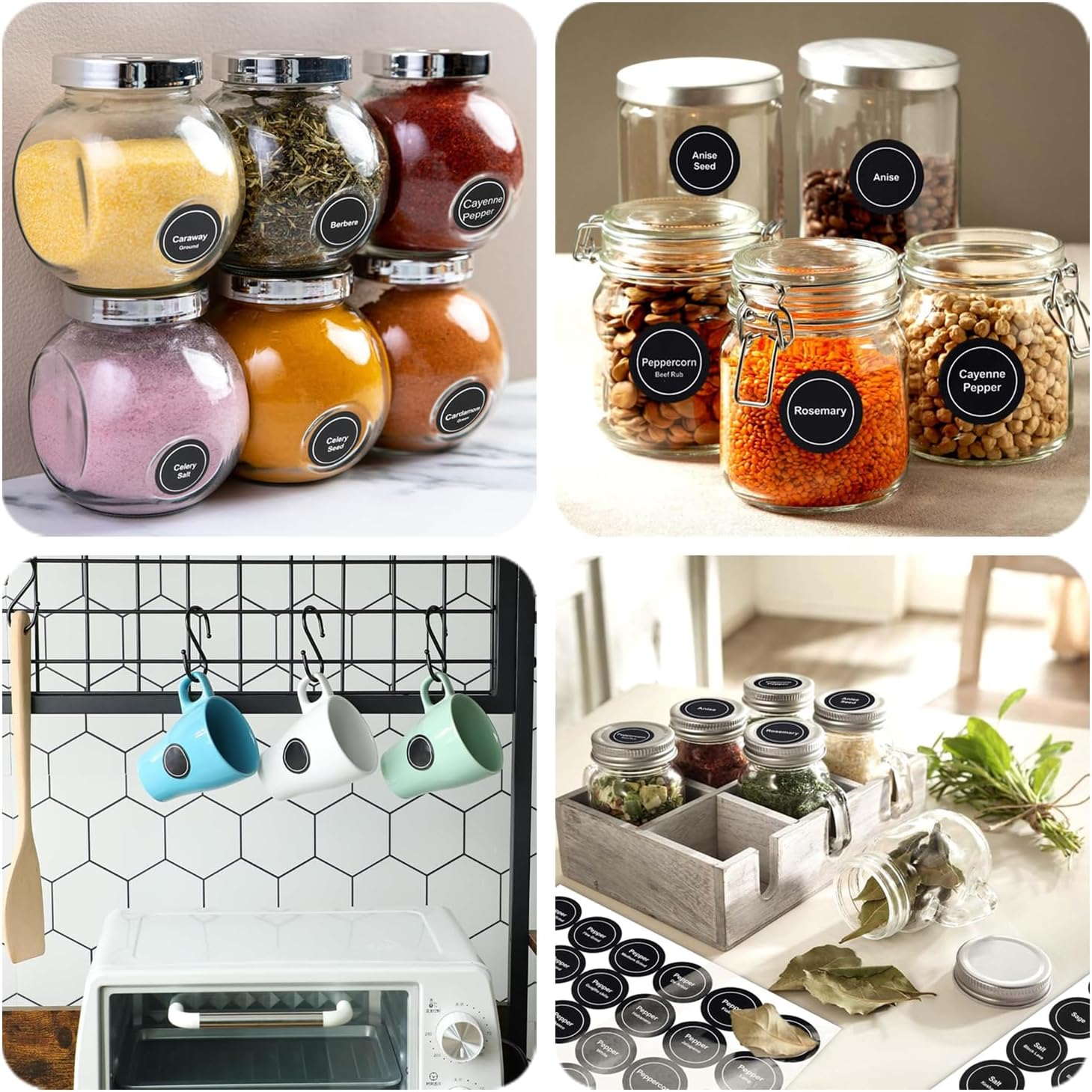 JCZD 432 PCS Spice Labels Stickers, 3.5Cm Spice Labels for Kitchen, Waterproof Adhesive round Preprinted Spice and Blank Labels for Jars, Caps, Food Containers, Spice Organizers (Black) image number 4