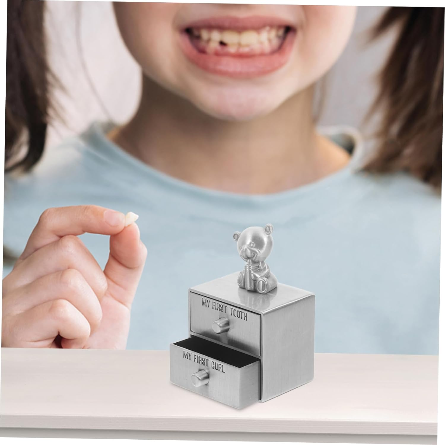 Ibasenice Teeth Storage Box Metal Drawer Type for First Lost Deciduous Tooth and Curl Keepsake Box image number 5