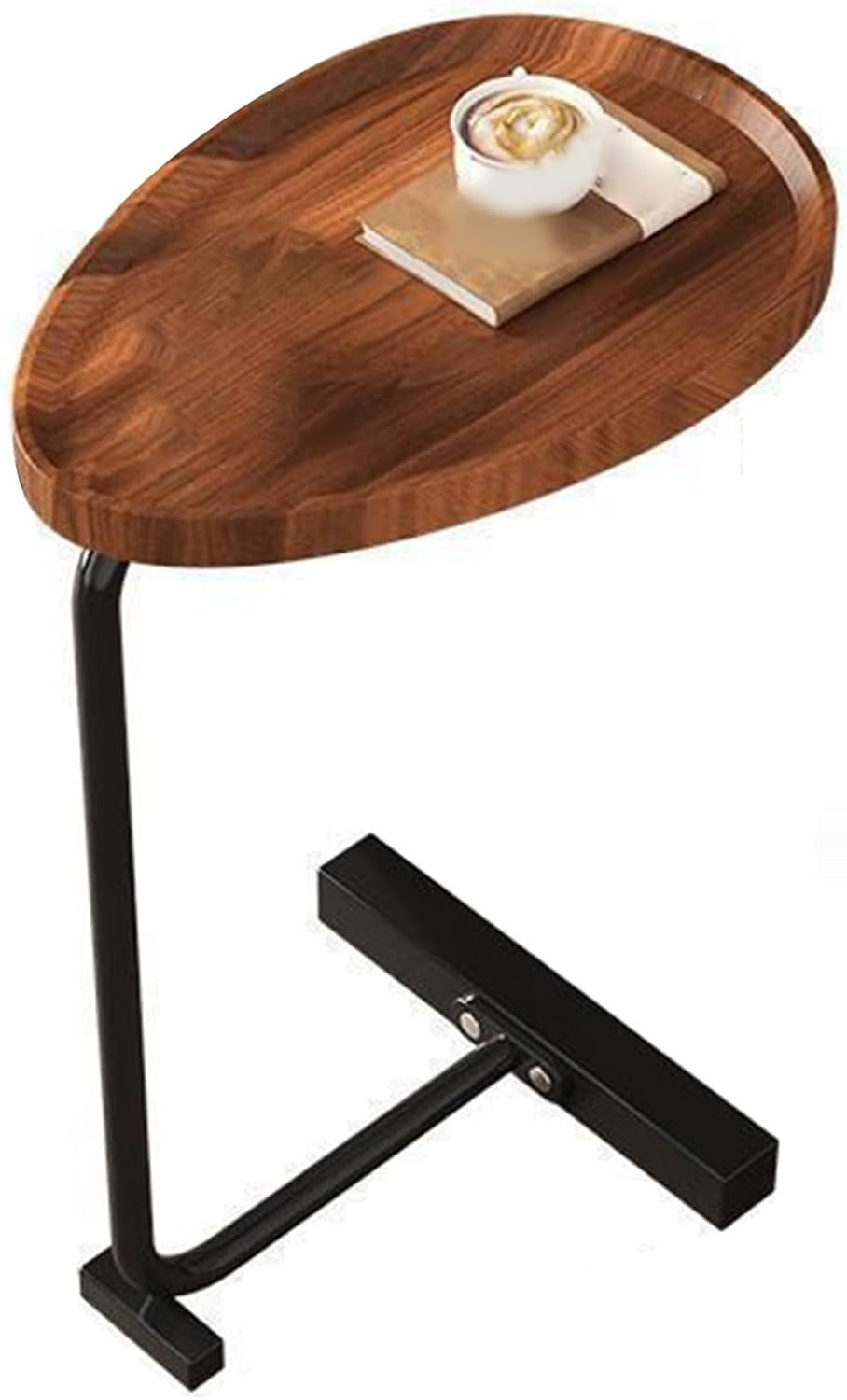 Couch Side Tables That Slide Under, C Shaped Side Table Snack Side Tables C Shaped End Table for Couch Wood Grain Small Bedside Tables for Sofa, Hotel, Living Room, Bedroom (Flat image number 5