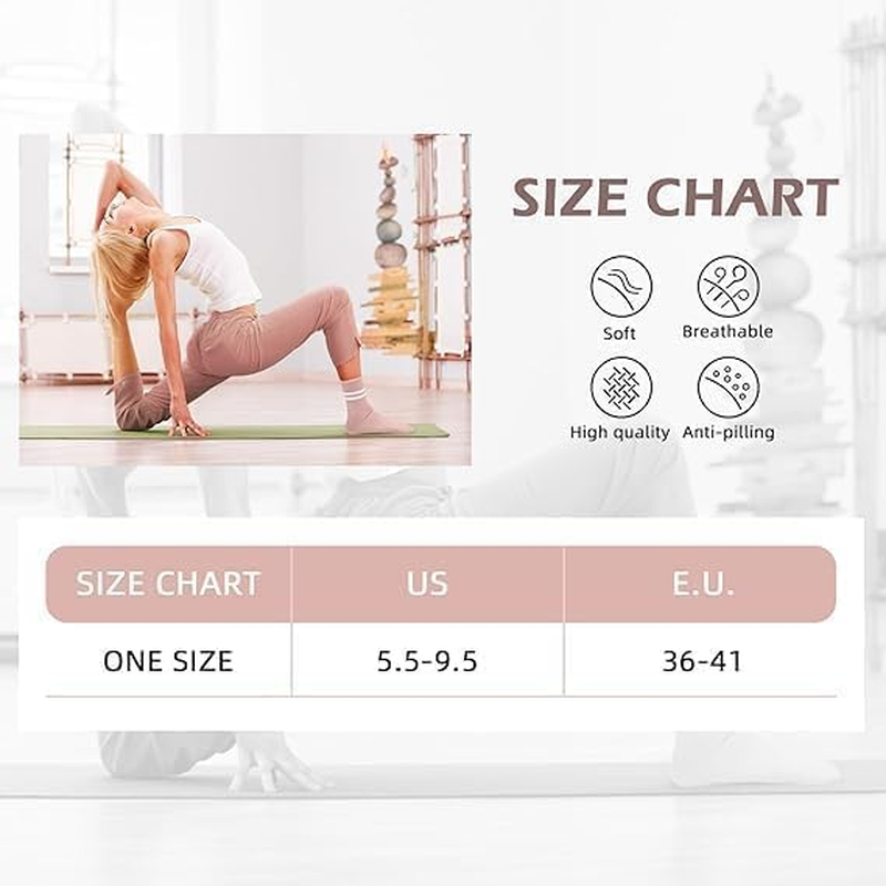EASYNICE Yoga Socks for Ballet Dance Pilates Non-Slip Socks Women Yoga Socks with Grips for Women Barefoot Workout Pregnant Crew Socks Support Floor Breathable Soft Sport Socks 4 Pairs image number 5