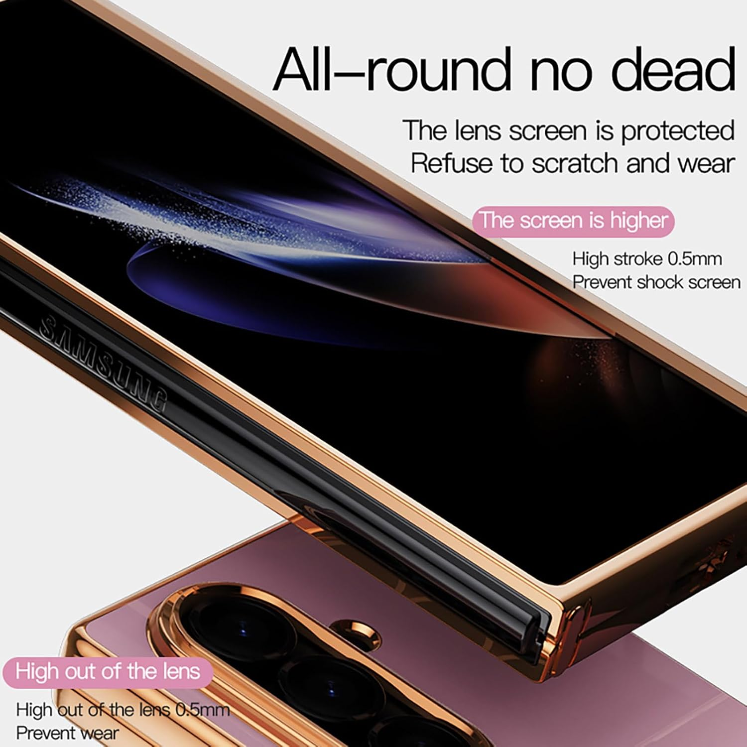 ILING Case for Samsung Galaxy Z Fold 7 with 360 Degree Ring Stand, Luxurious Galvanised Gold Trim, Soft TPU Silicone, Shockproof Protective Case, Ultra Thin Women'S Mobile Phone Case (Black) - Black image number 6