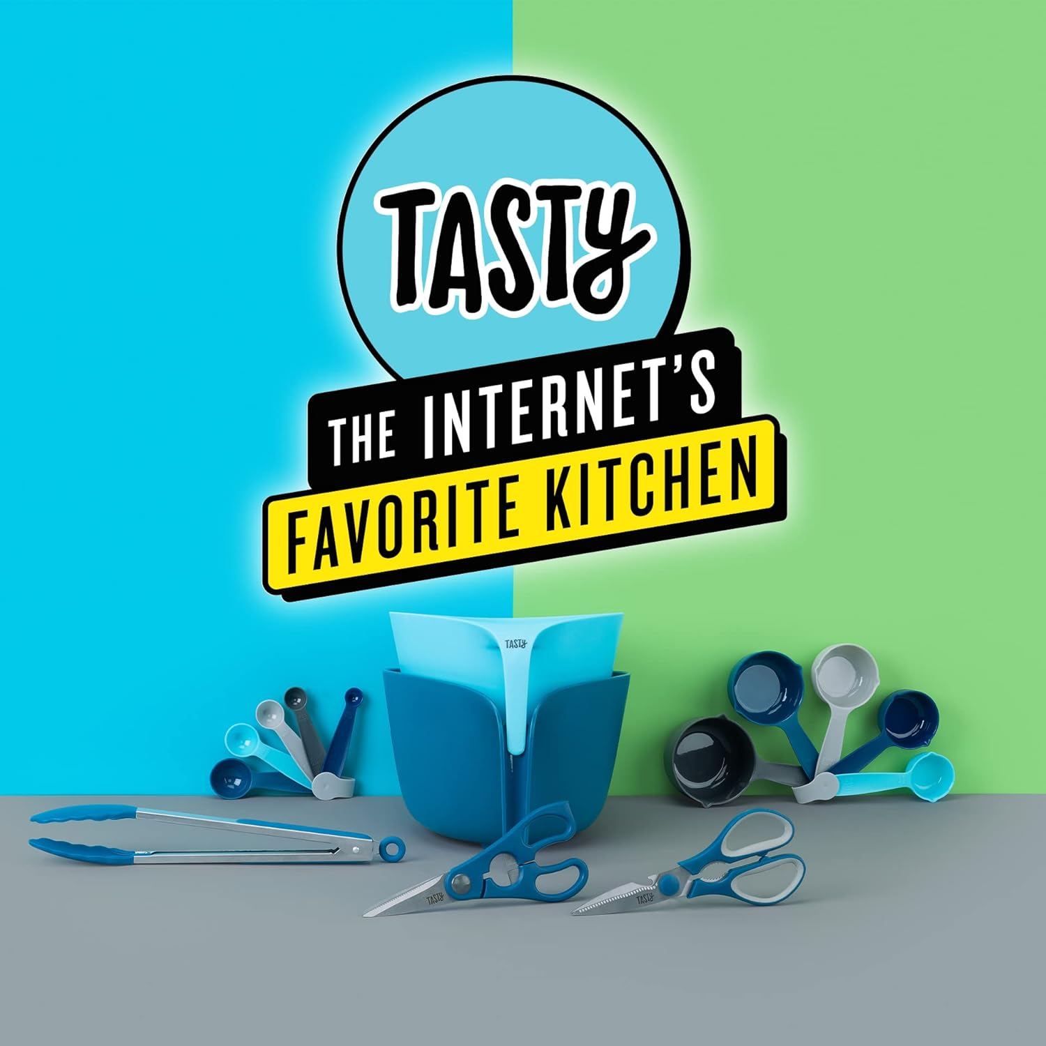 Tasty 5-Piece Measuring Cups Set for Baking, Nesting Plastic Cups, Light Blue, Blue, Grey - 1/8, 1/4, 1/3, 1/2, 1 Cup - Blue/Grey image number 3