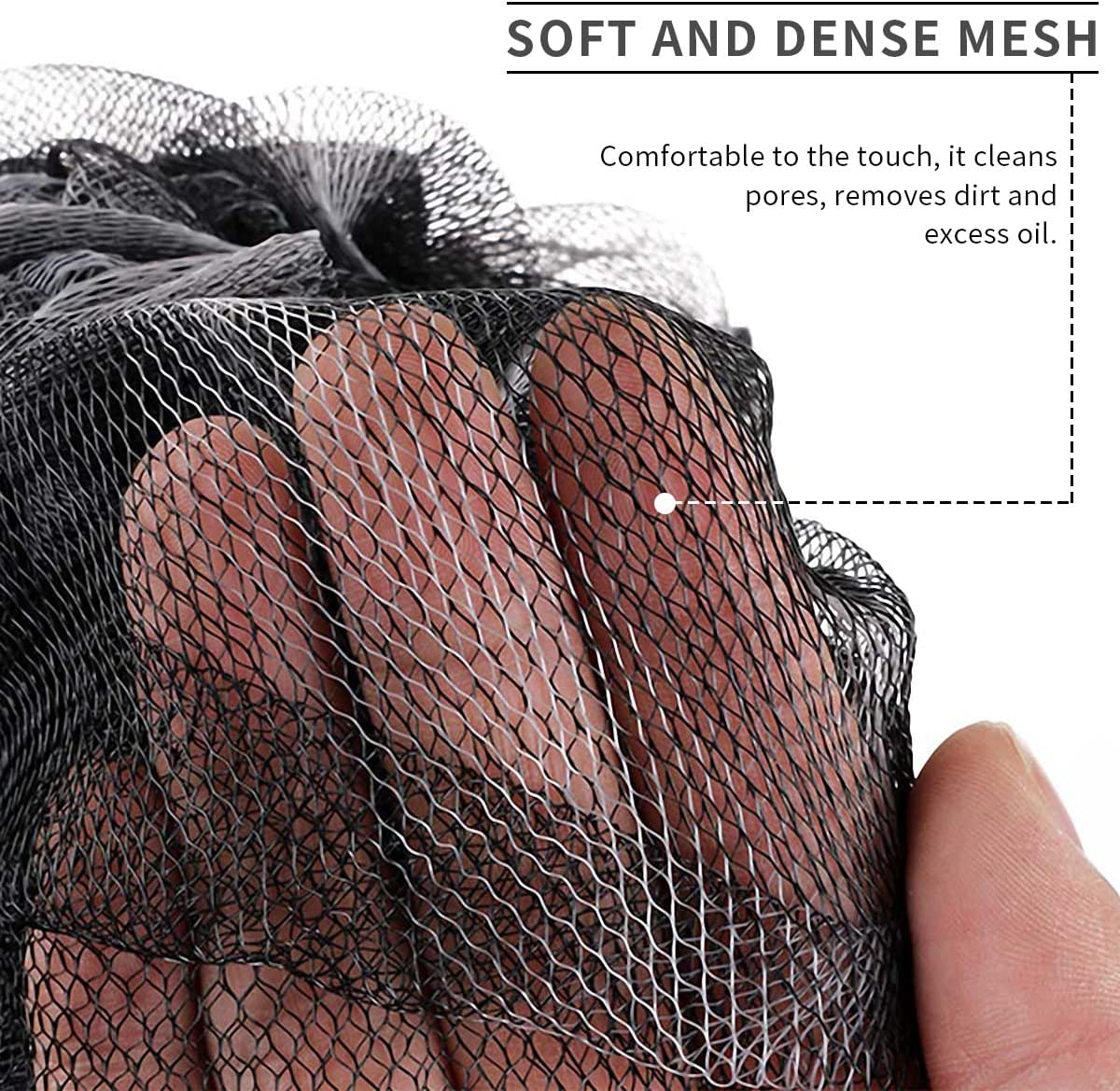 Missrui Shower Bath Sponge Shower Pouf Loofahs Balls 60G/Pcs for Body Wash Bathroom Men Women Kids- Set of 2 Black Sponges