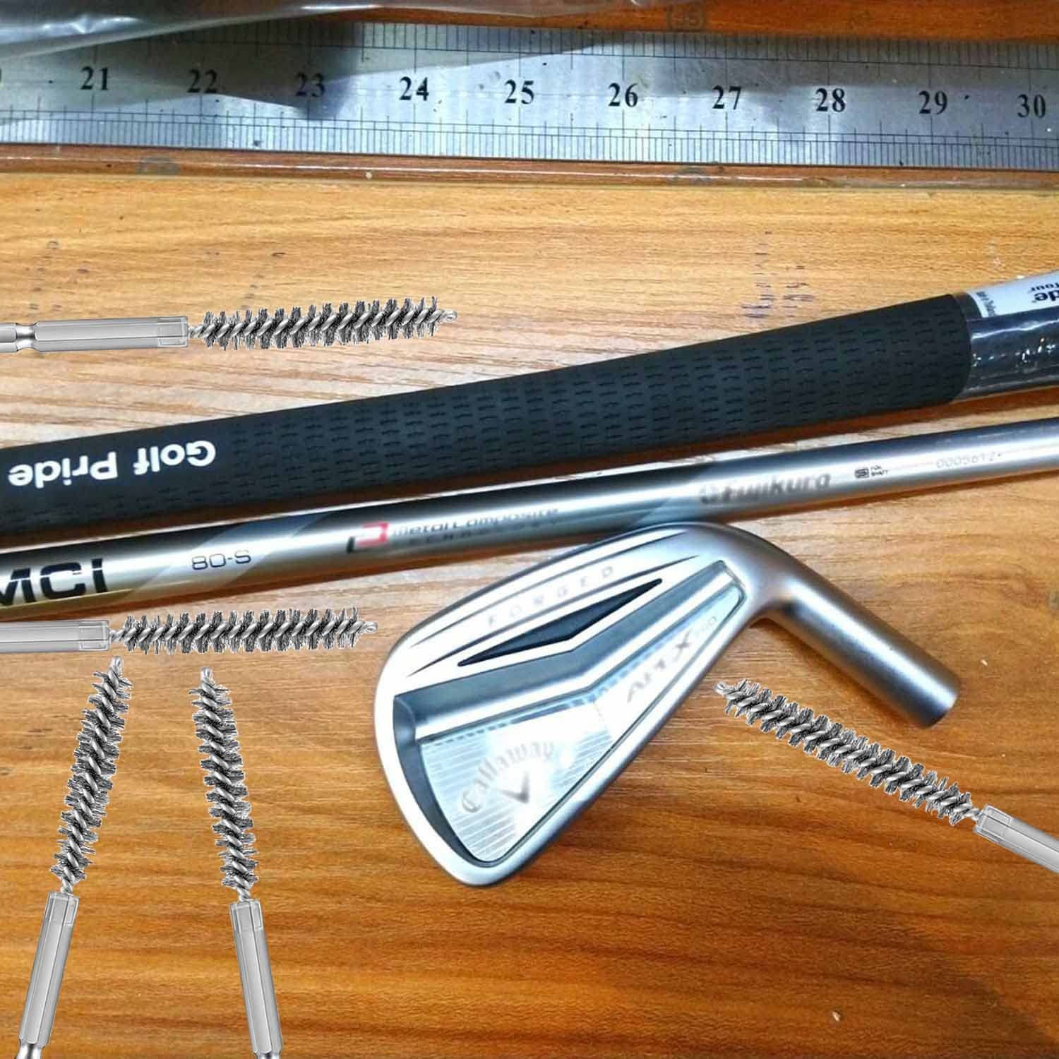 Sazoemao 2 Pack Stainless Steel Crimped Wire Golf Club Head Hosel Brushes, 0.35 Inch Diameter, 3.15 Inch Long, Fits Wood & Iron Hosels