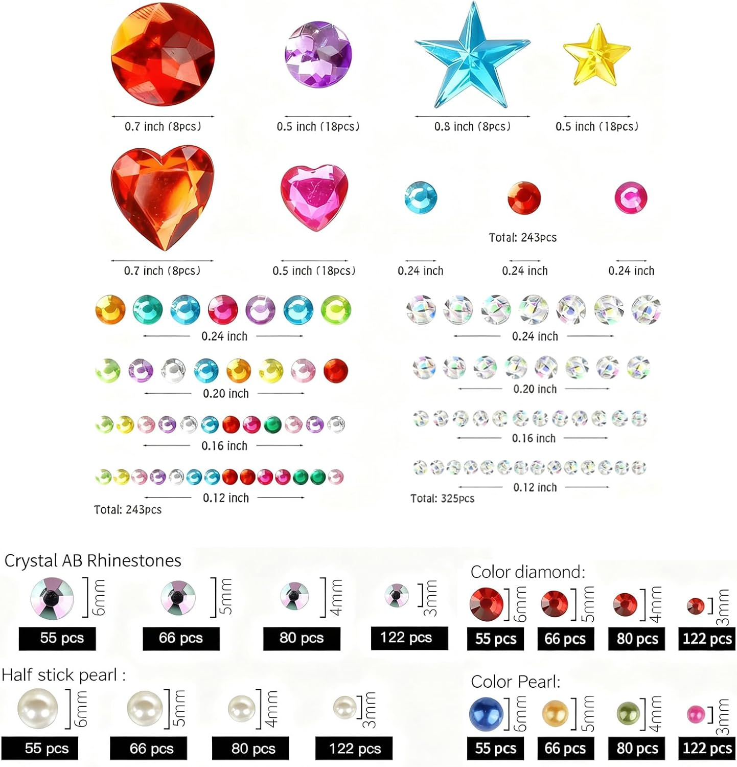 Face Gems&mdash;Glittering Diamond-Like, Multi-Shape&mdash;For Makeup Accents, Craft Projects, Decoration&mdash;Great for Beauty Lovers, DIY Enthusiasts (9 Sheets, 2271Pcs, Cute Designs) image number 5