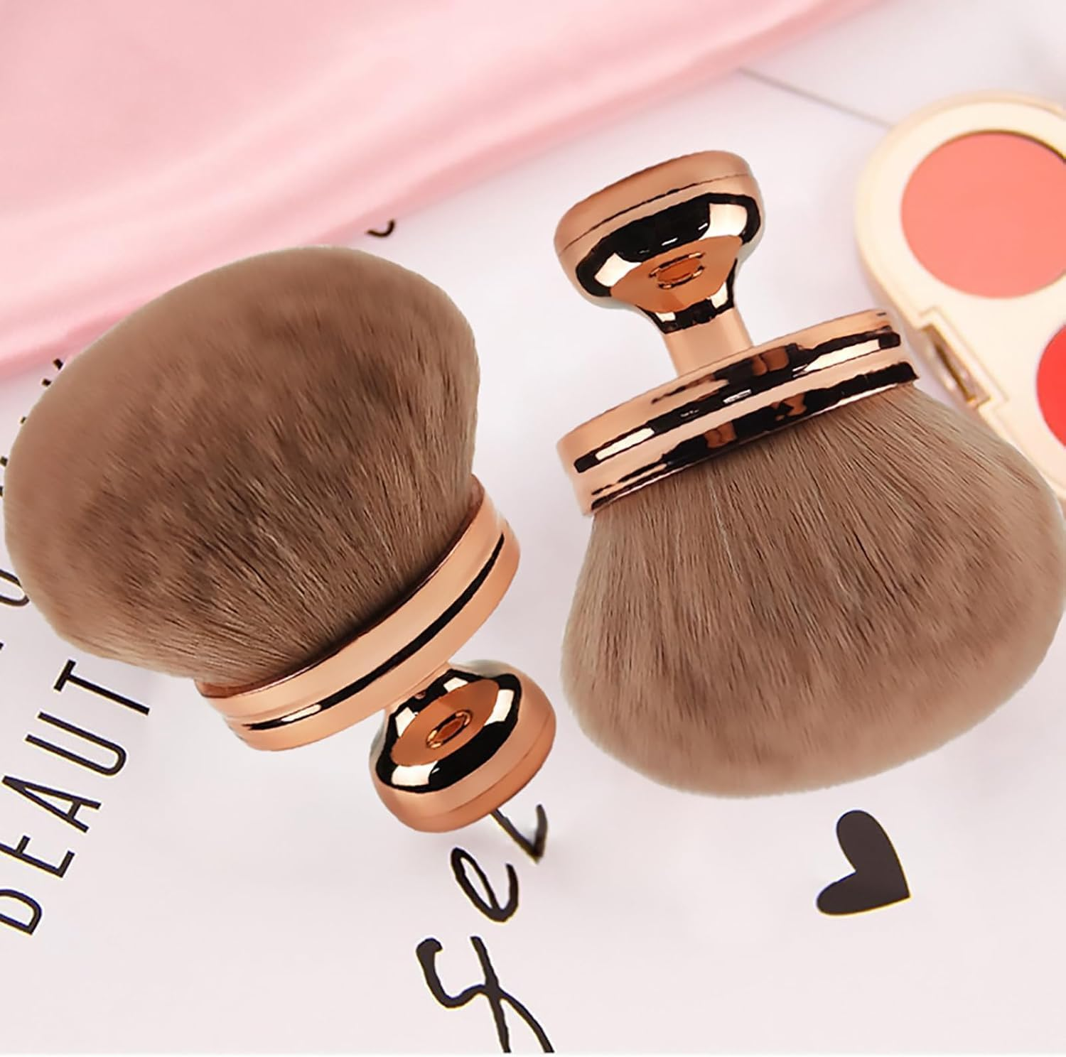 Body Makeup Brush & Nail Art Dust Brush for Self Tanner, Self Tan Back Applicator 74Mm Kabuki Self Tanner Applicator (Rose Gold + Drawstring Bag) image number 6