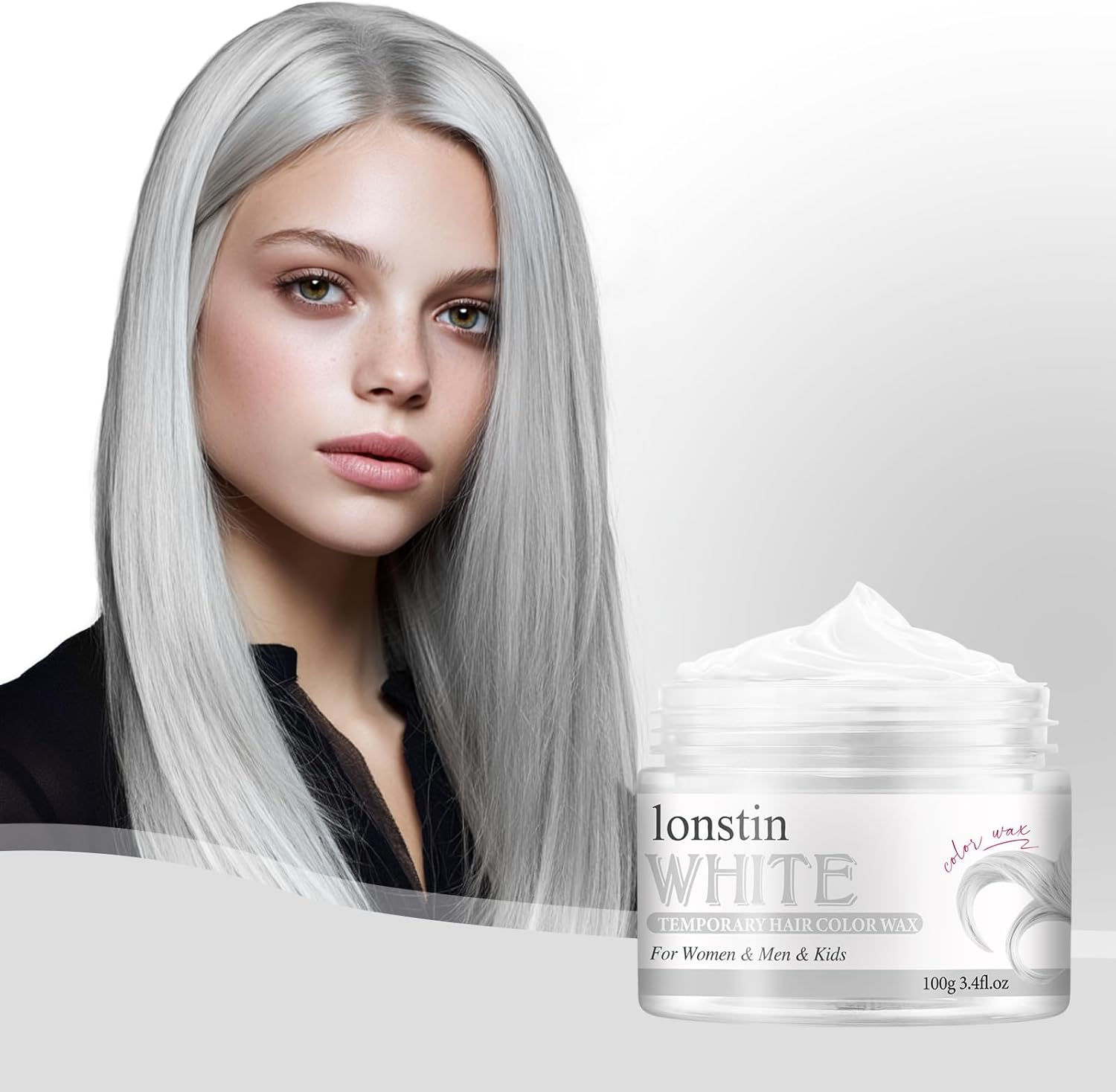 White Hair Color Wax 100G &ndash; Temporary Washable Hair Dye for Men, Women & Kids &ndash; Non-Sticky Styling Clay Mud for Cosplay, Party, Halloween, Costume & Daily Hair Looks &ndash; Lonstin Hair Colour Wax image number 5