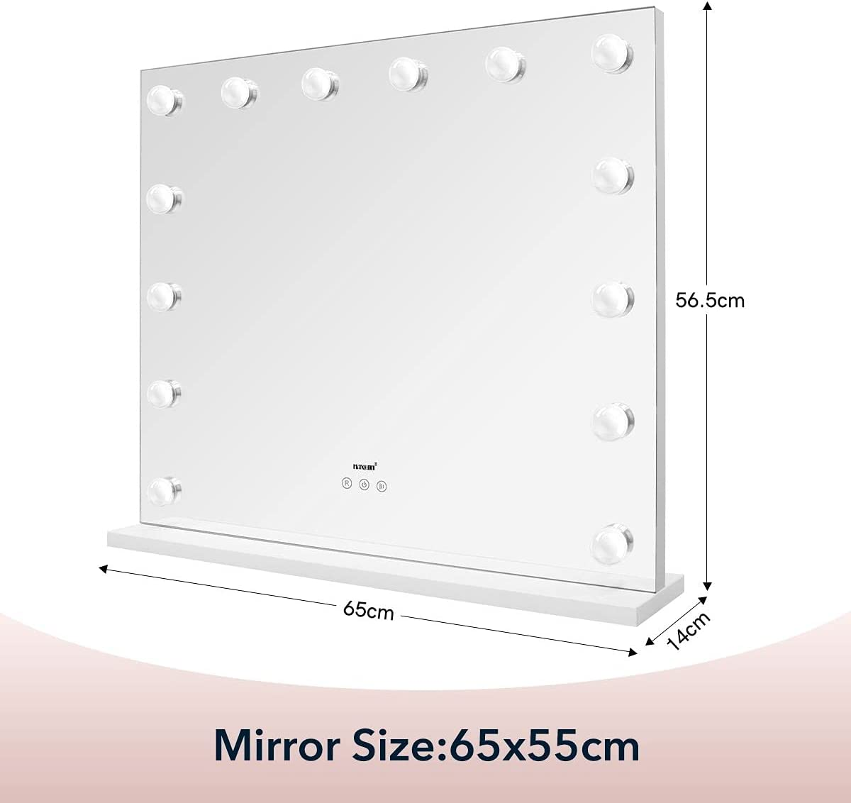 Maxkon Hollywood Mirror 14 LED Light Makeup Mirror Large Dressing Cosmetic Vanity Mirror with Touch Screen Aluminium Frame 65X55Cm image number 5