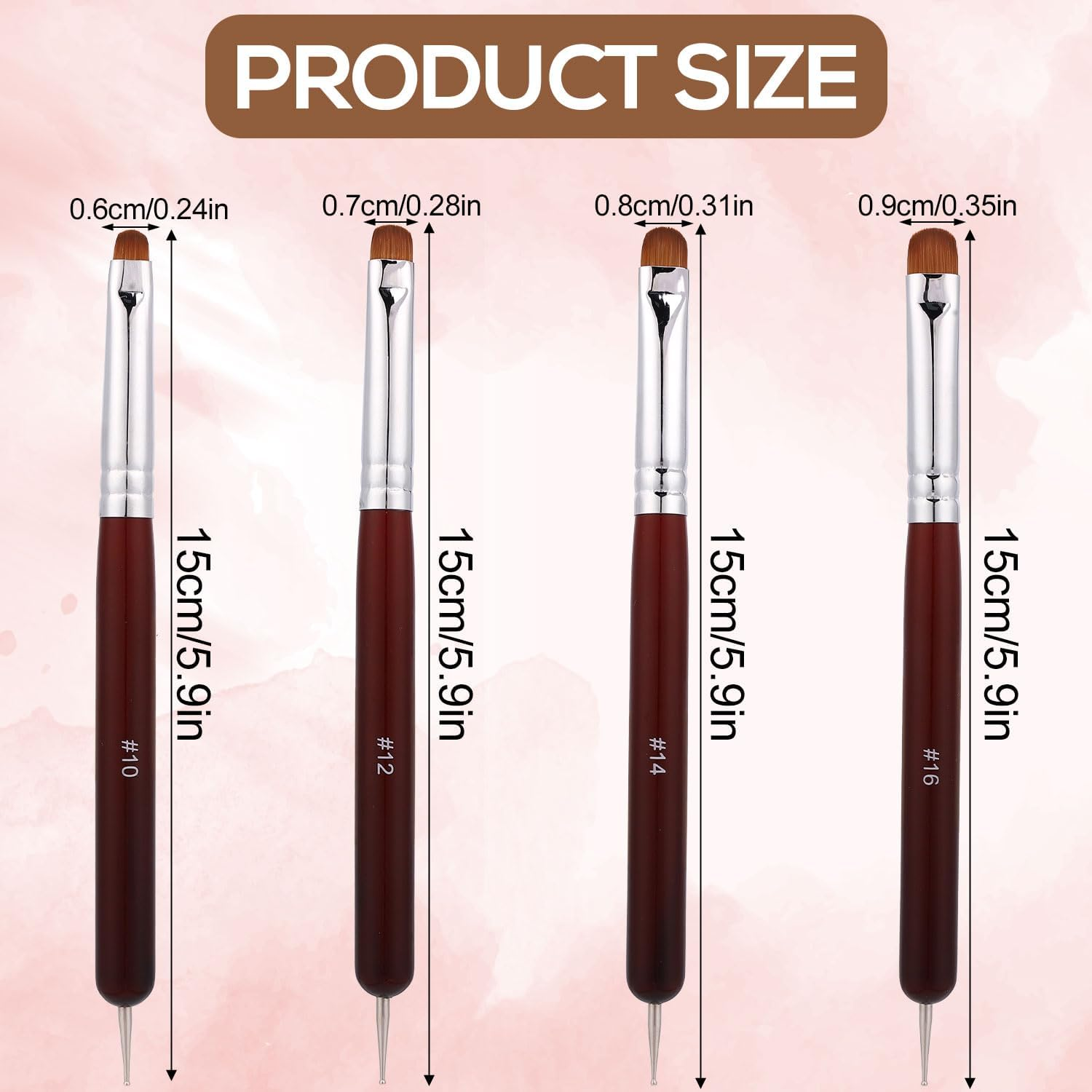 4Pcs French Nail Brush Set, Double-Headed French Tip Brush with Dotting Tool Size 10# 12# 14# 16# Wooden Handle Nail Art Design Pen for Professional Manicure Clean up Detailing Liner image number 4