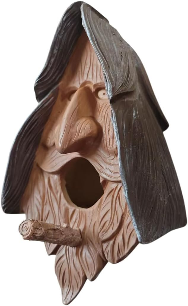 AIMALL 10.23 Inch Resin Birdhouse, Unique Face Design, Decorative Art, Hanging Bird Nest for Courtyard and Garden Decor image number 3