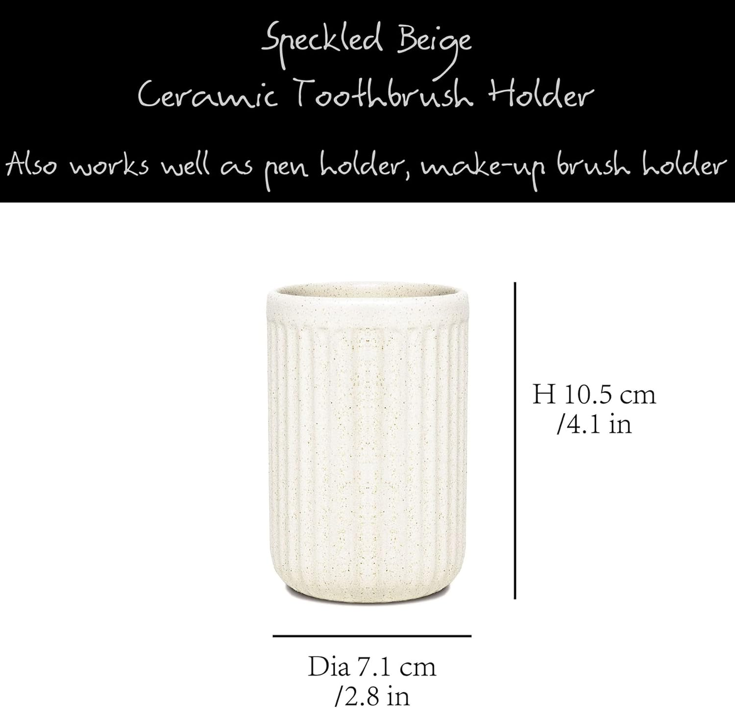 Beige Ceramic Toothbrush Holder for Bathroom Countertop, Randomly Speckled Ceramic Tumbler, Rippled Cylinder Make-Up Brush Holder Pen Holder, Desktop Organizer, Bathroom Accessory