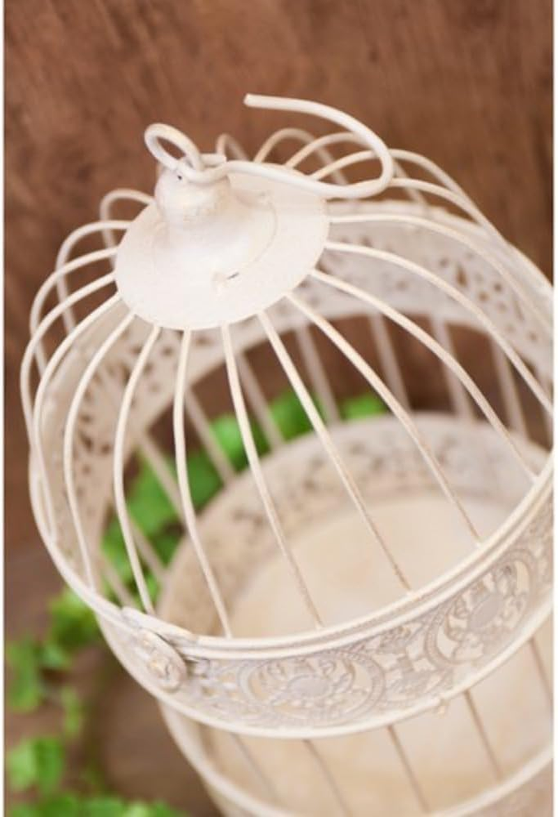 Akizuki Boeki Florist Bird Cage, round S/2, Antique White, L: W9.8 X D9.8 X H18.5 Inches (25 X 25 X 47 Cm), M: W 7.5 X D 7.5 X H 14.6 Inches (19 X 19 X 37 Cm), NBC302RD-W image number 4