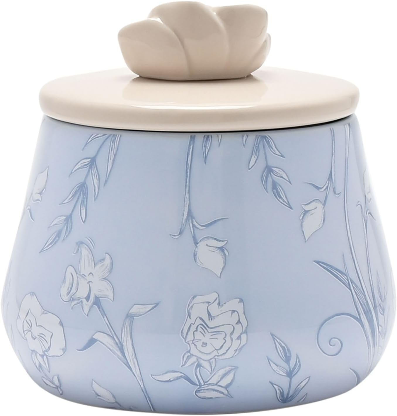 Disney - Alice in Wonderland - Ceramic Blue/Beige Rose Trinket Box Officially Licensed Product - the Queen of Hearts Flowers Motif. Decor Homeware for Dining Room & Living Room. H:12 X W: 12 X D:12Cm.