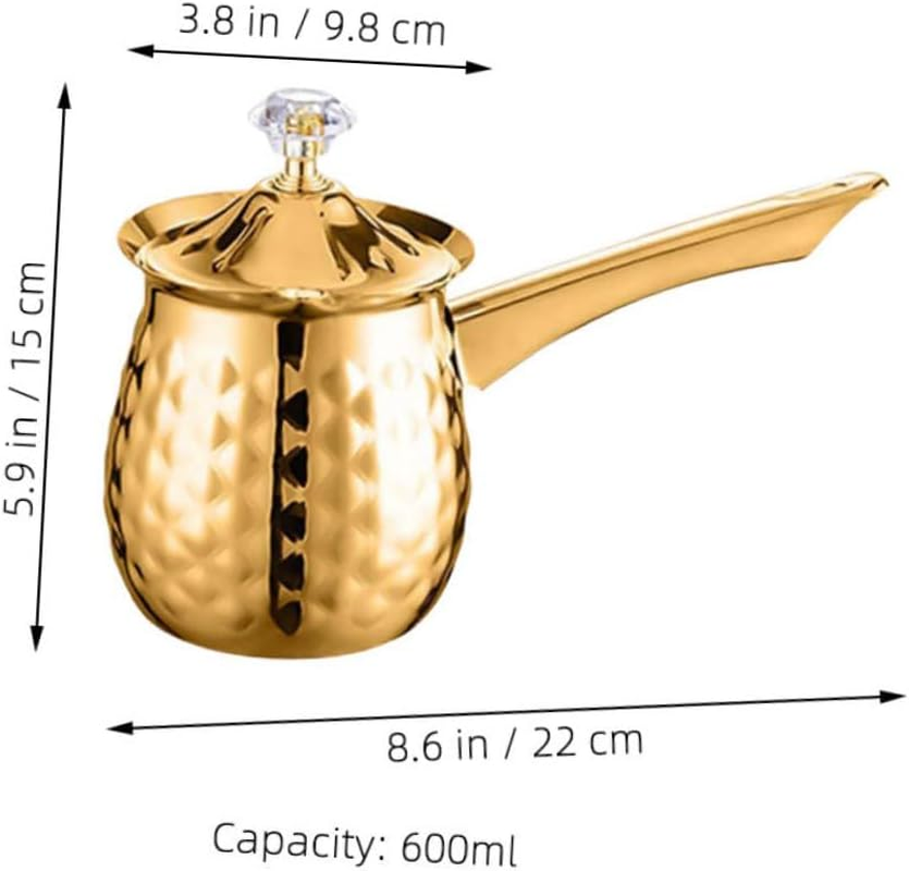 BATHVEVE Turkish Coffee Pot Vintage Metal Cezve Coffee Brewer 600Ml Gold Plated for Stovetop and Turkish Tea Brewing image number 1