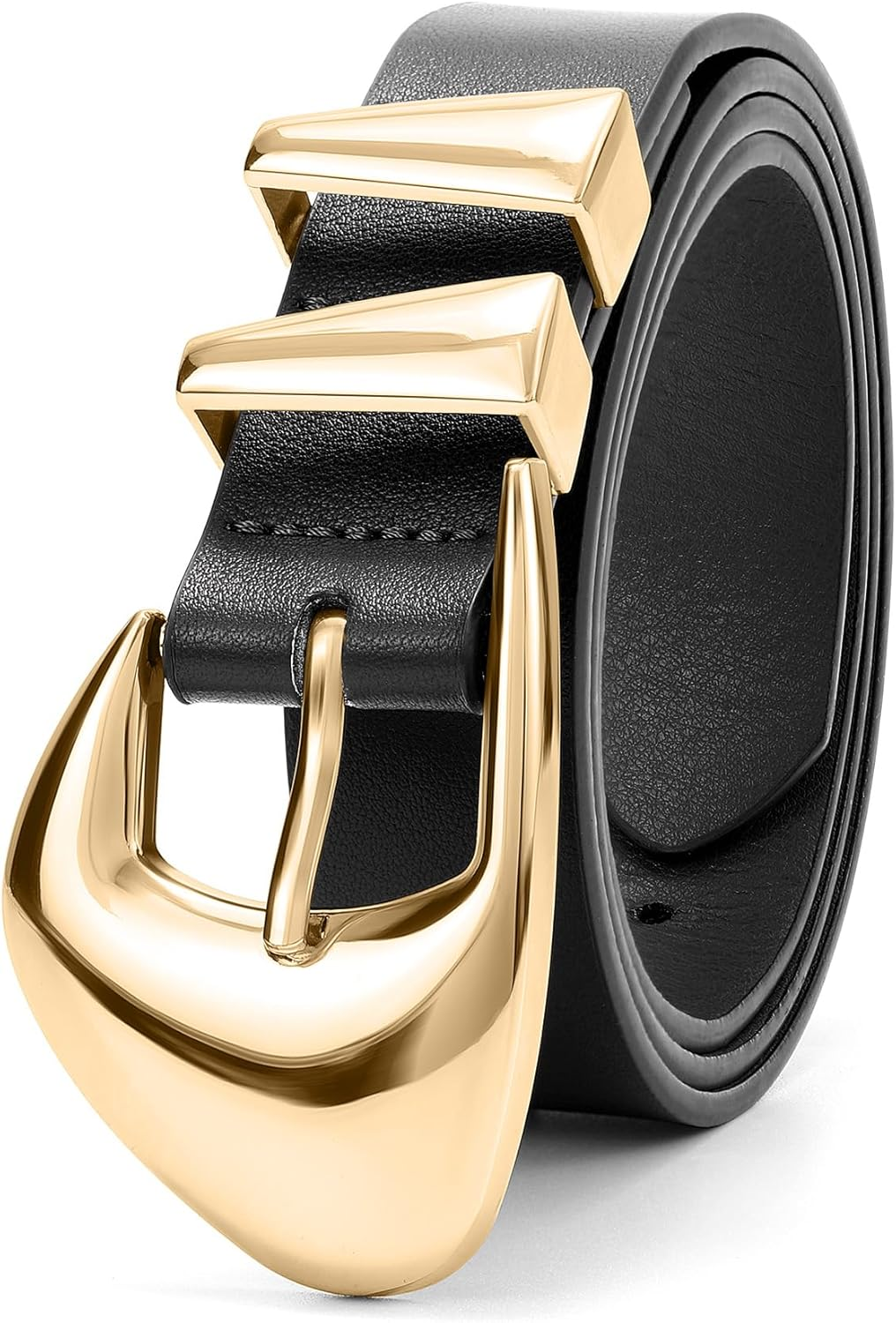 XZQTIVE Women'S Leather Belts for Jeans Dress Pants Black Brown Belts for Women Ladies Waist Belts with Gold Buckle image number 4