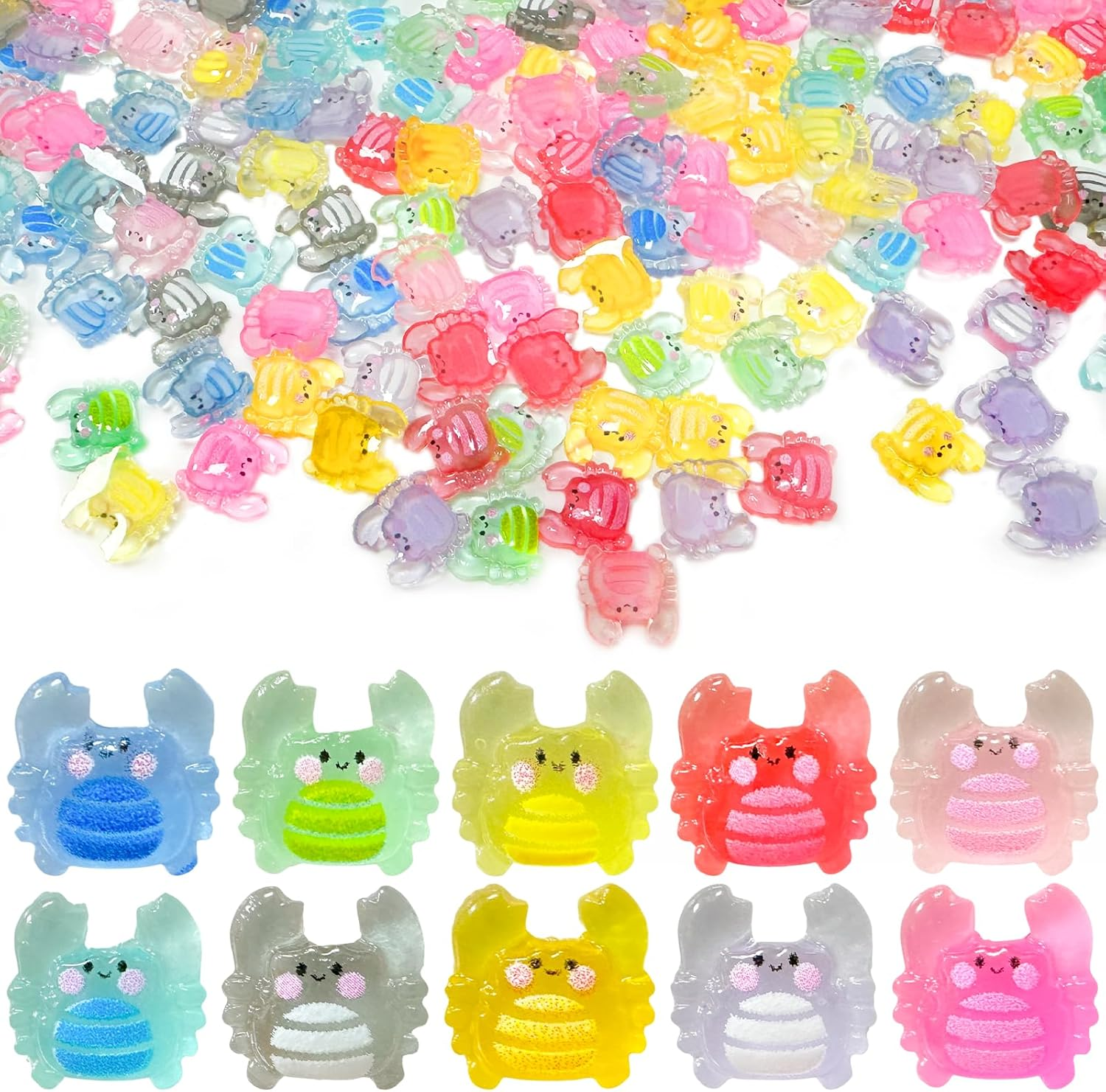 Mini Resin Crab, 200 PCS Luminous Tiny Resin Animals for Garden Micro Landscape Aquarium Potted Dollhouse Decor (10 Colors Mixed)