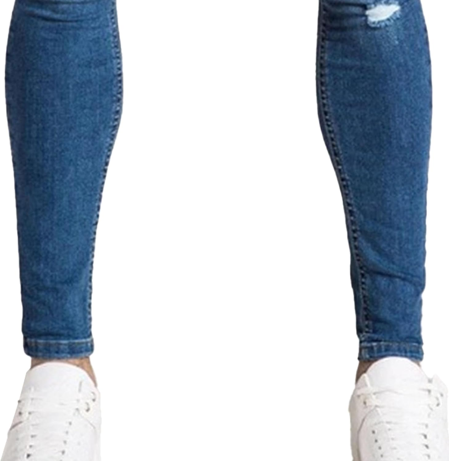 Men Stretch Mid Waist Ripped Denim Pant Casual Street Pencil Jeans with Holes Y2K Classic Skinny Motorbike Trousers, Dark Blue1, X-Large image number 1