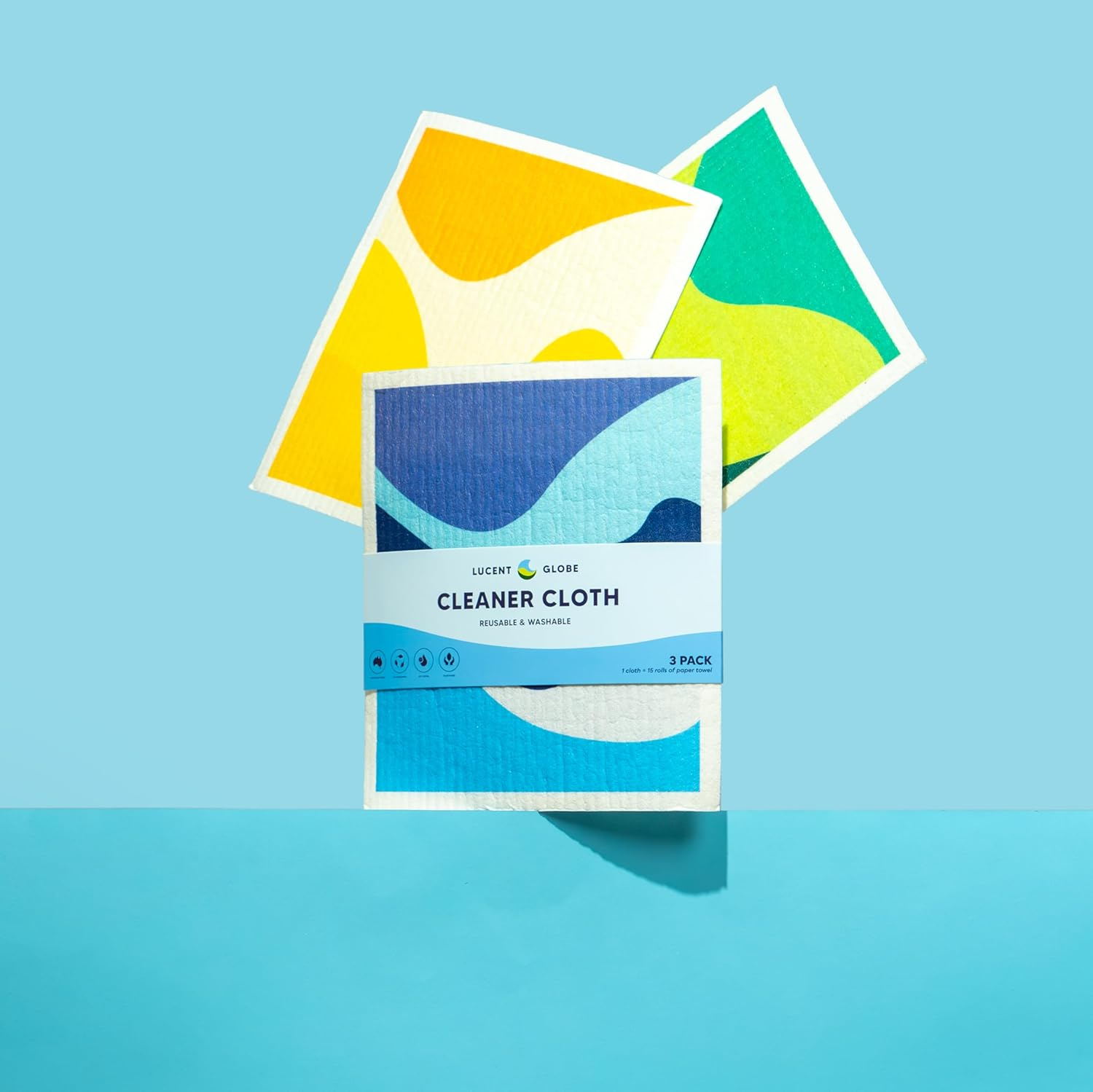 Lucent Globe Swedish Dishcloths for Kitchen (3-Pack) &ndash; Reusable, Eco-Friendly Sponge Cloths Replace 15 Paper Towel Rolls &ndash; Plant-Based, Machine Washable, Super Absorbent & Compostable Cleaning Cloths image number 1