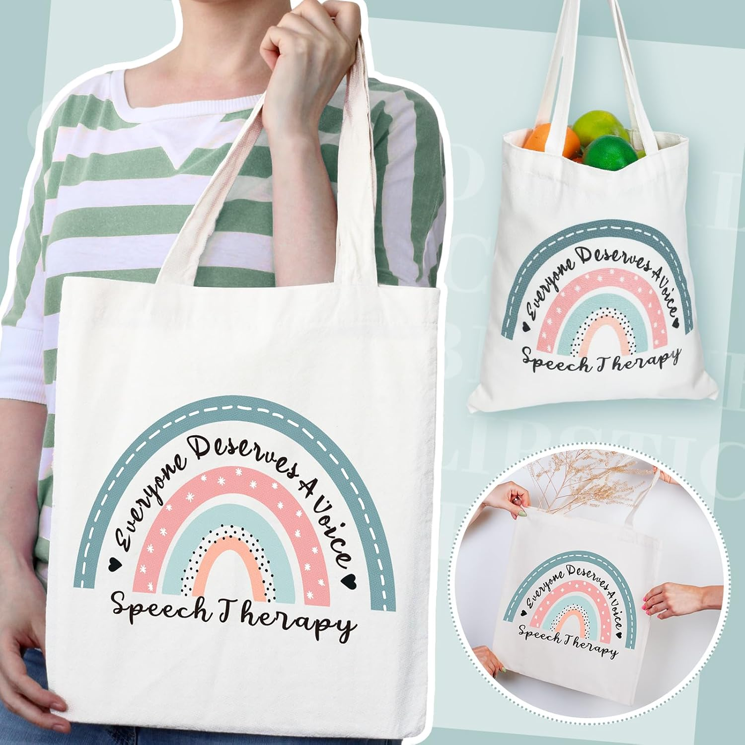 Shinylin 2 Pcs Speech Language Pathologist Gift Speech Therapy Tote Bag Rainbow SLP Makeup Bag for Speech Pathologist image number 1