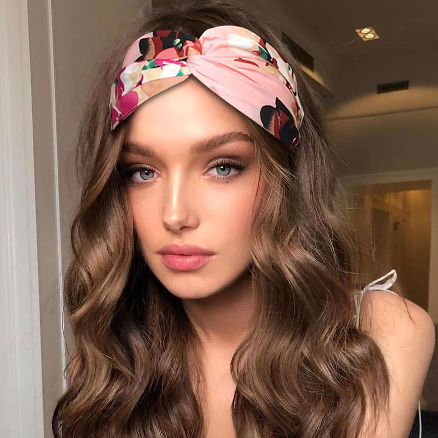 Headbands for Women,Hair Band Boho Knotted Headwraps Mixed Printed Twisted Bow Hairbands, Vintage Floral Polka Dot Wide Hair Hoops Girls Hair Accessories for Daily Wearing Dating Sports (Dark Blue) image number 2