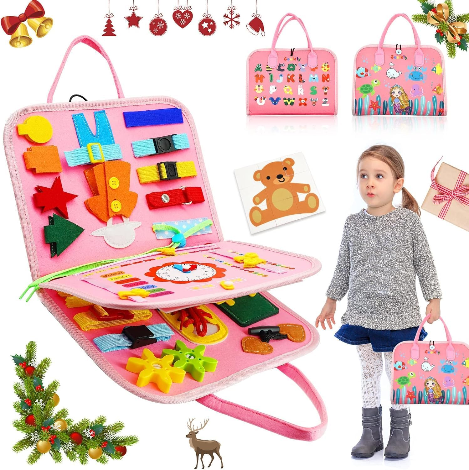 Montessori Toys for Toddlers,25 in 1 Preschool Educational Activities Developing Sensory Basic Life-Skills Learning Self-Dressing Puzzle Toys for Infants, for 1To 7Year Old Toddlers Boys Girls (Pink) image number 2