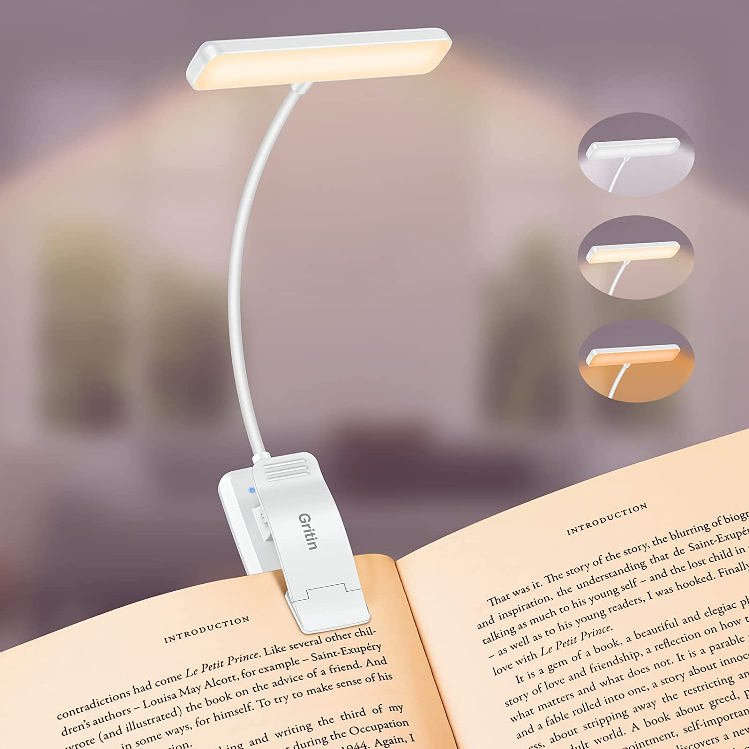 Gritin 19 LED Book Light, Reading Light Book Lamp for Reading at Night with Memory Function, 3 Eye-Protecting Modes -Stepless Dimming, Long Battery Life, 360&deg; Flexible Lamp for Bed,Tablet