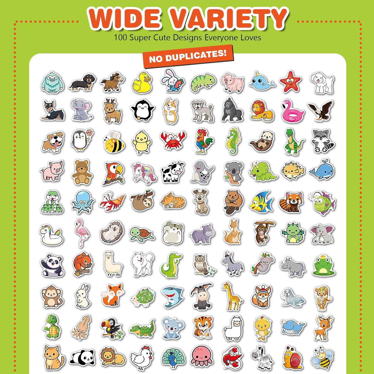 100PCS Cute Animal Stickers for Kids | Waterproof Cartoon Stickers for Water Bottles,Phone, Laptops, Skateboards | Sticker Aesthetic Packs for Girls Teens image number 1