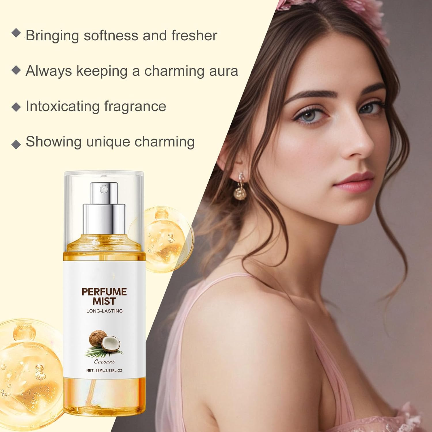 Coconut Women'S Perfume Spray, Long-Time Fragrance, Light Texture, Fresher and Gentle, Essential Oils for Hair and Body, Body Spray, Charming Fragrance Anytime, Anywhere, for Everyday Use (3Pcs) - 3Pcs image number 5