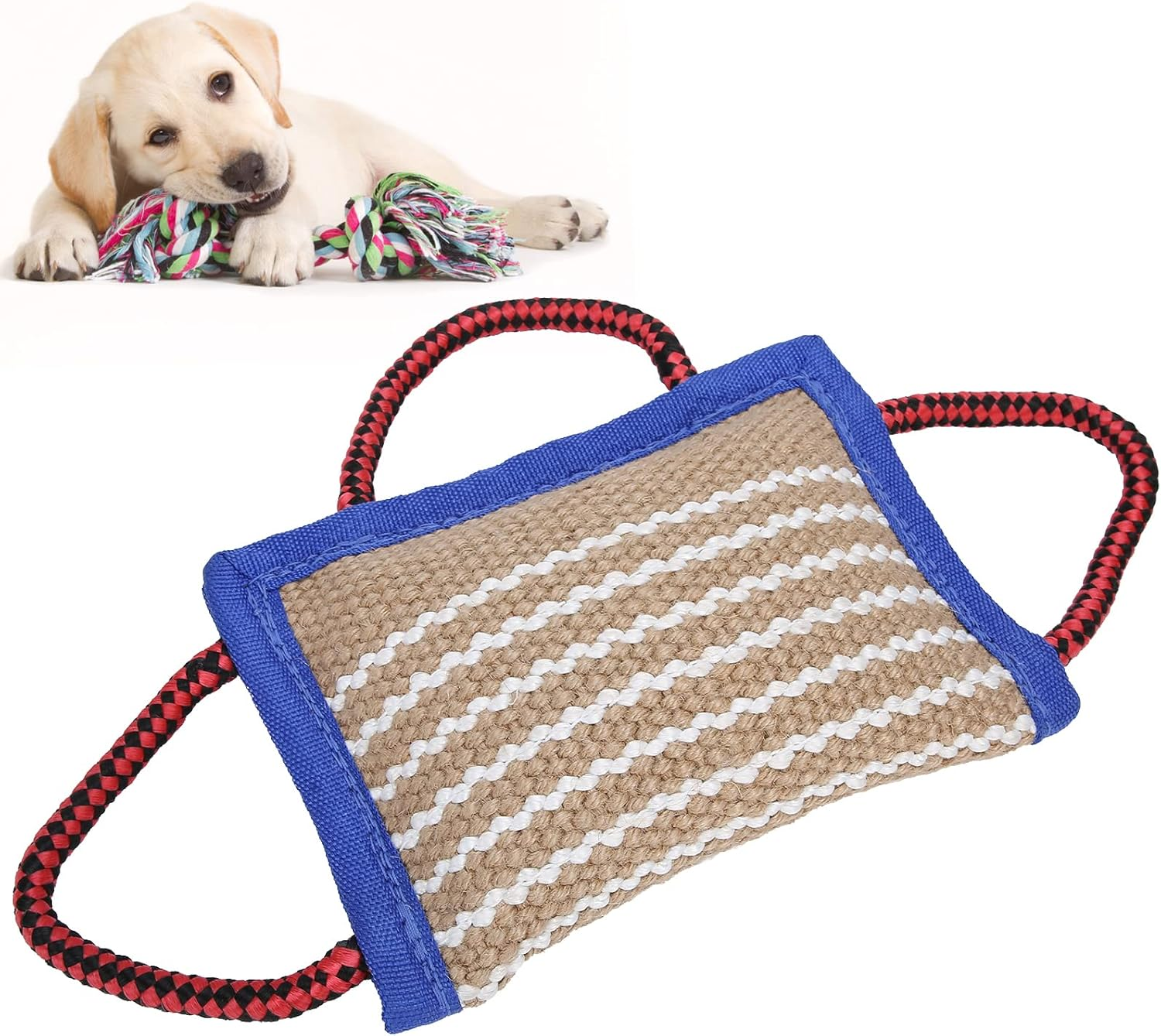 Dog Training Bite Pillow, Linen Tough Dog Tug Toy with 3 Durable Handles, Tough Puppy Training Tug Toy Dog Bite Pillow Dog Bite Sleeves for Medium to Large Dogs Playing image number 3