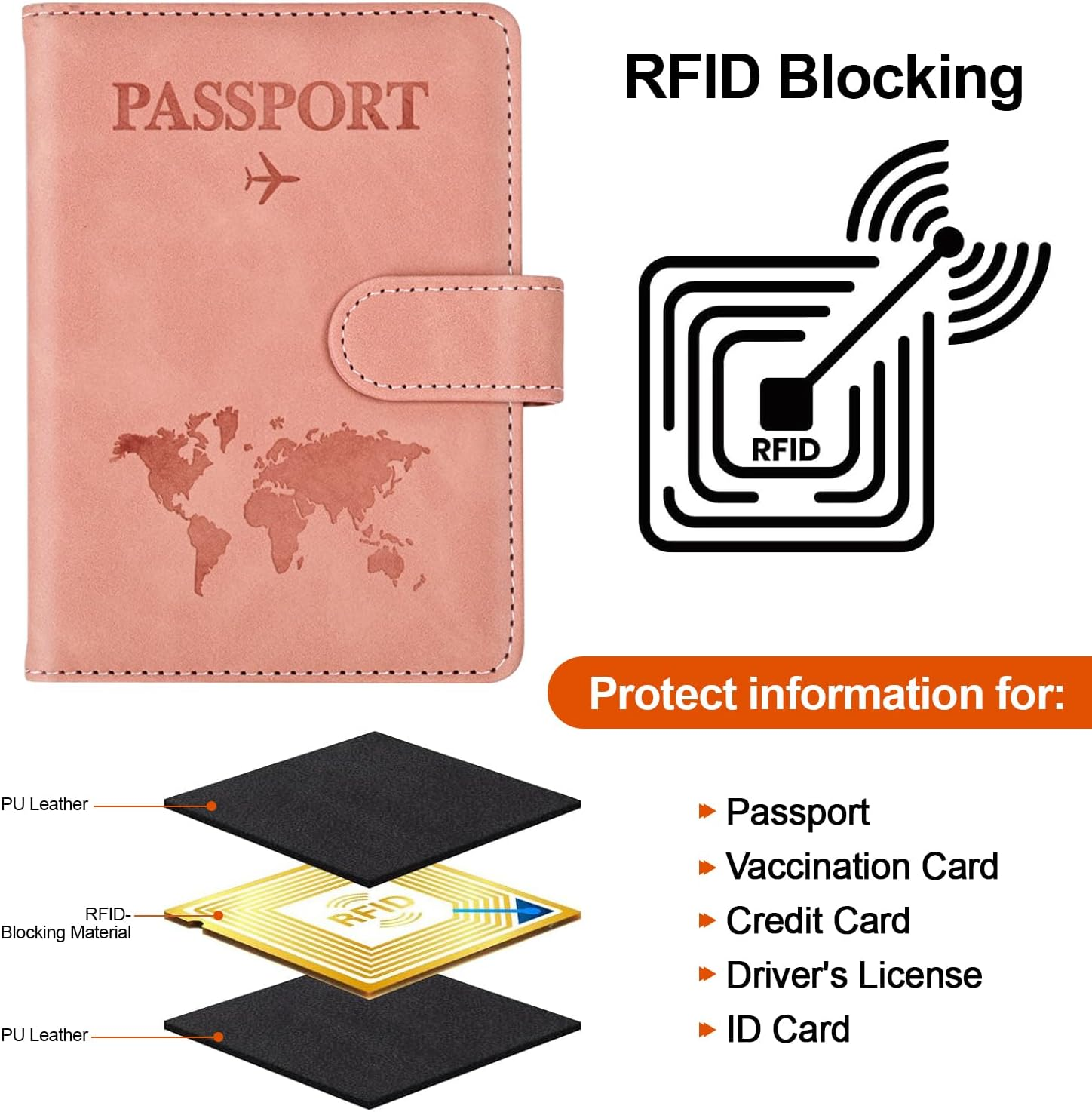 RFID Blocking Passport Cover Wallet Case with Slots for Travel Must Haves Accessories,Cozy Core Travelling Passport Holder for ID, Credit, Business Cards, and Boarding Passes - Camel image number 2