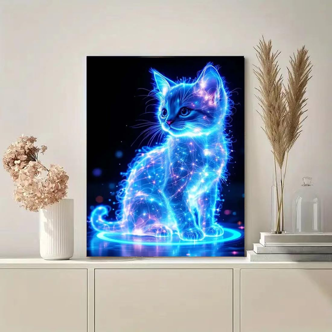 SHICERNHJ Cat Diamond Painting Kits for Adults DIY round Gem Art Animal Cute Cat Diamond Art Kits for Adults,5D Full Drill Diamond Dots Crafts Paintings Canvas for Beginners Home Decor 12X16Inch - Animal Cat-A image number 4