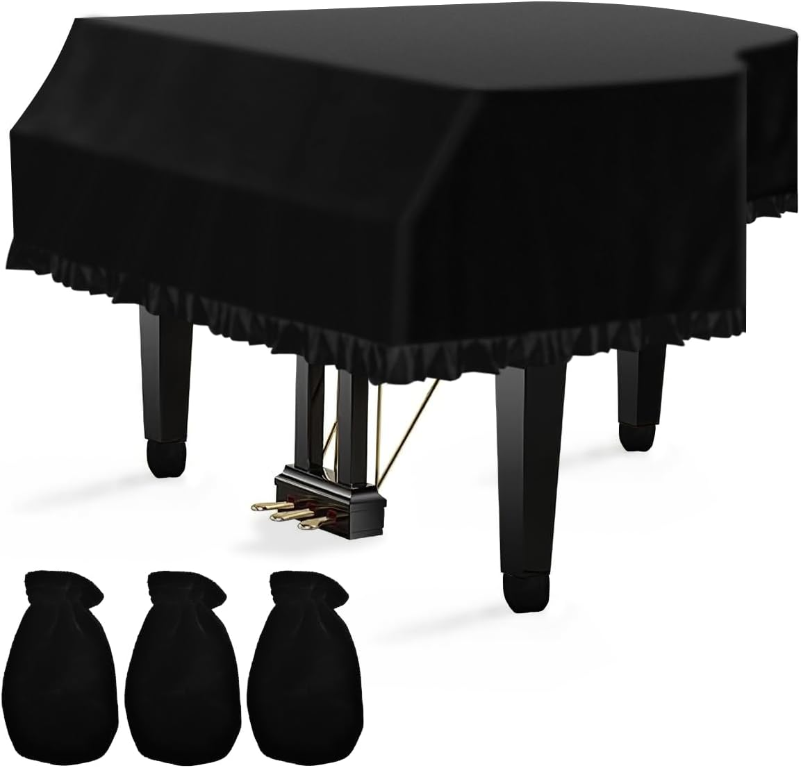TINDTOP Grand Piano Cover, Velvet Dustproof Baby Piano Cover Washable Soft Bordered Decorated Full Triangle Piano Protective Cover