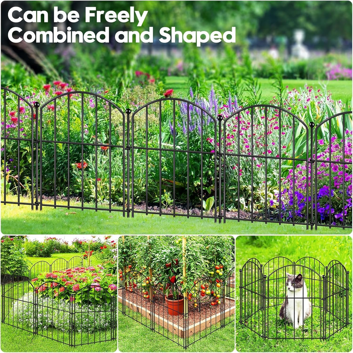 Phoselpida Decorative Garden Fence, 10 Pack Rustproof Metal No Dig Fence Animal Barrier for Dog, Arched Flower Bed Edging Ornamental Wire Border Panel Fencing for Yard Patio Outdoor Decor, 42 * 32Cm image number 3